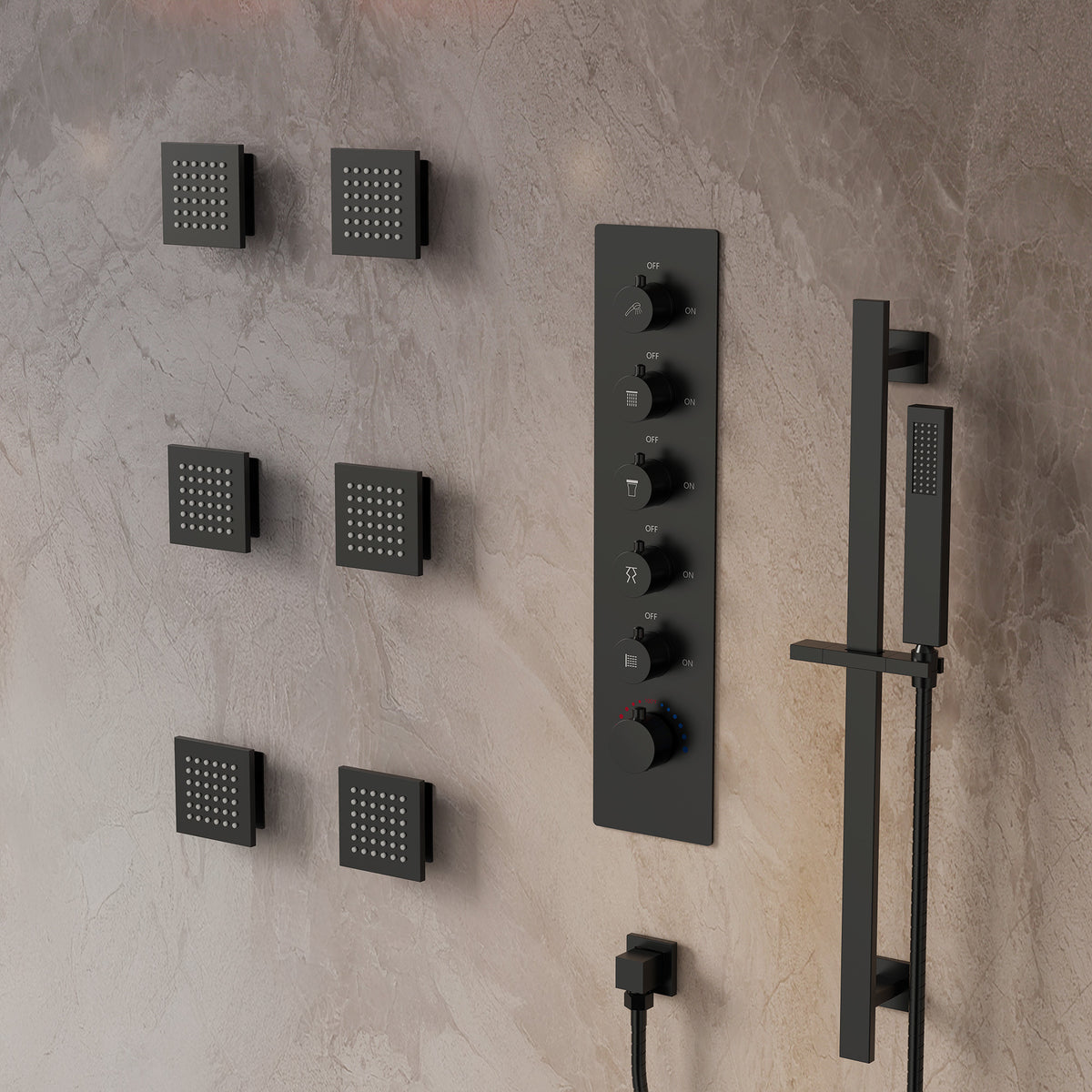 LED Music Ceiling-Mounted Shower System with Body Jets and Slide Bar
