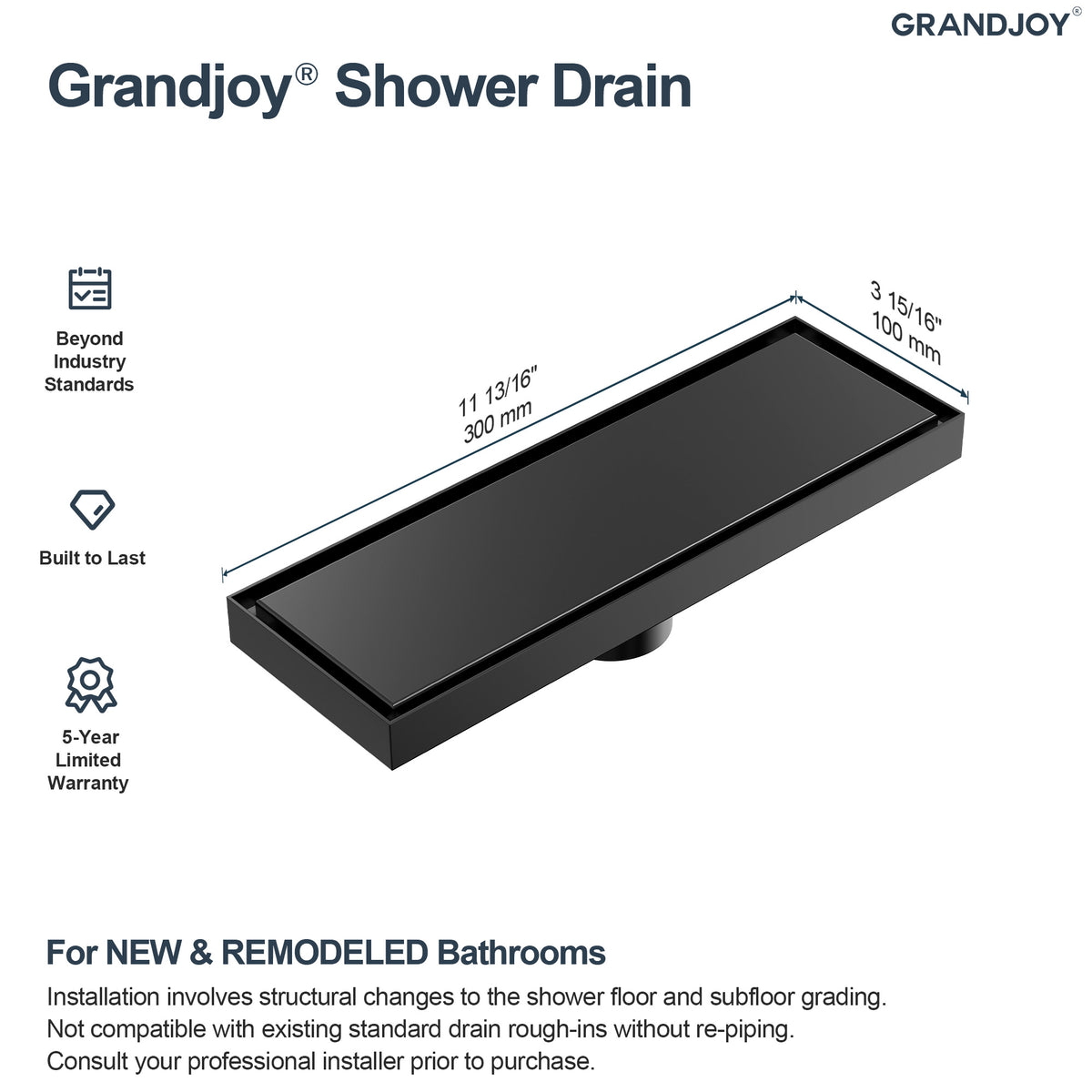 12-Inch Reversible Linear Shower Drain with Anti-Odor Core