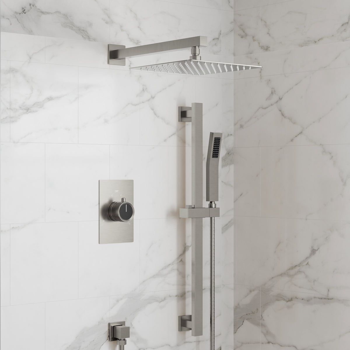 Wall-Mounted Dual-Spray Shower System with Adjustable Handheld Spray