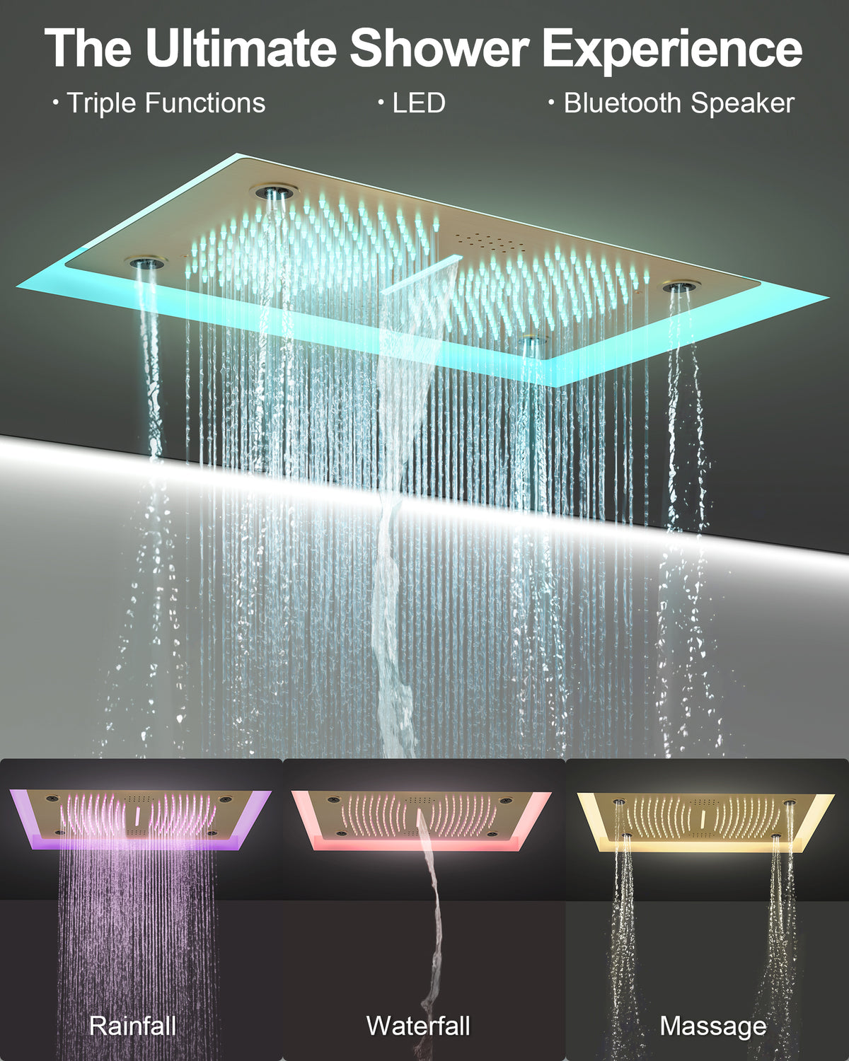LED Music Ceiling-Mounted Shower System with Body Jets and Slide Bar