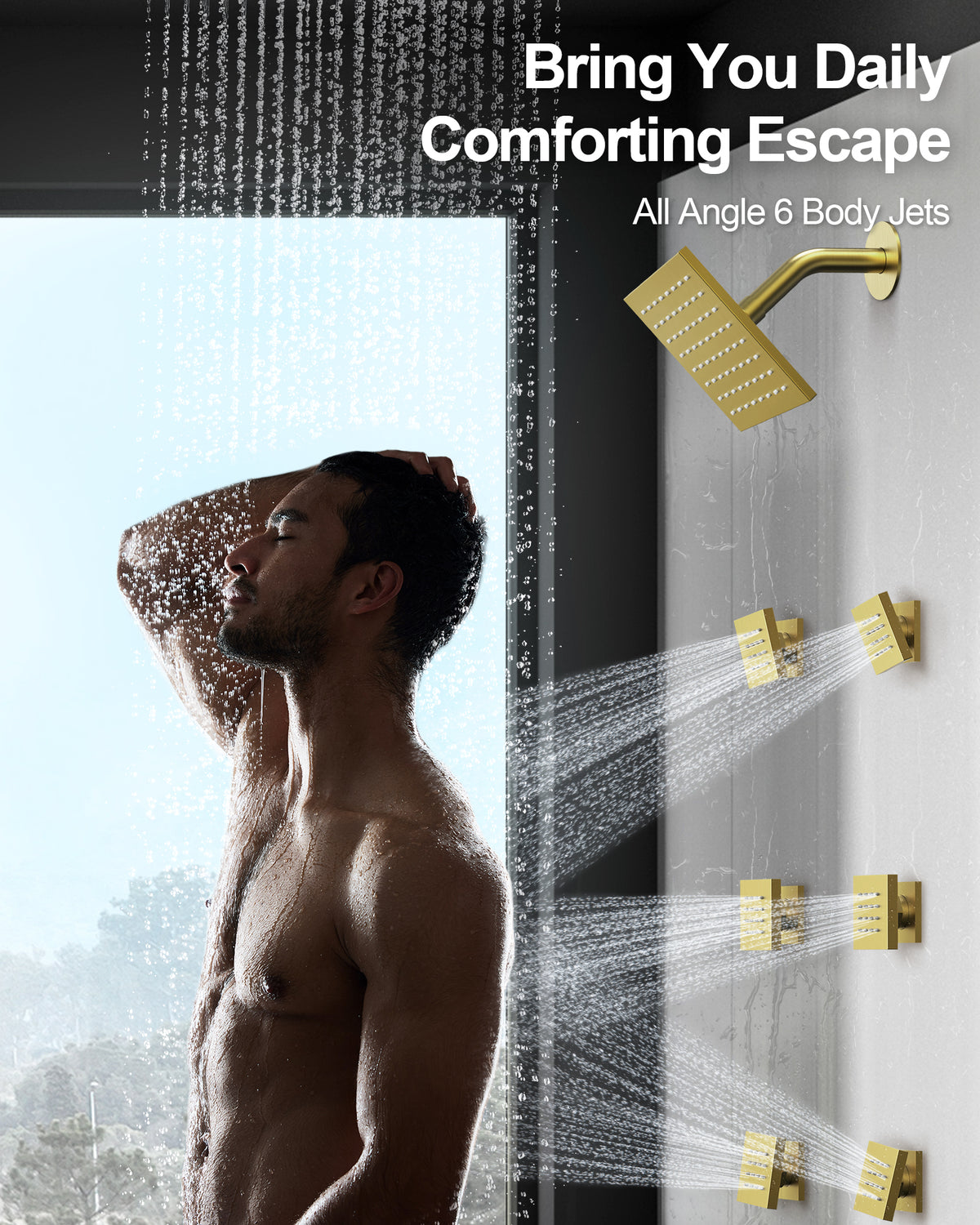 Ceiling-Mounted Thermostatic Dual Rainfall Shower System with Handheld