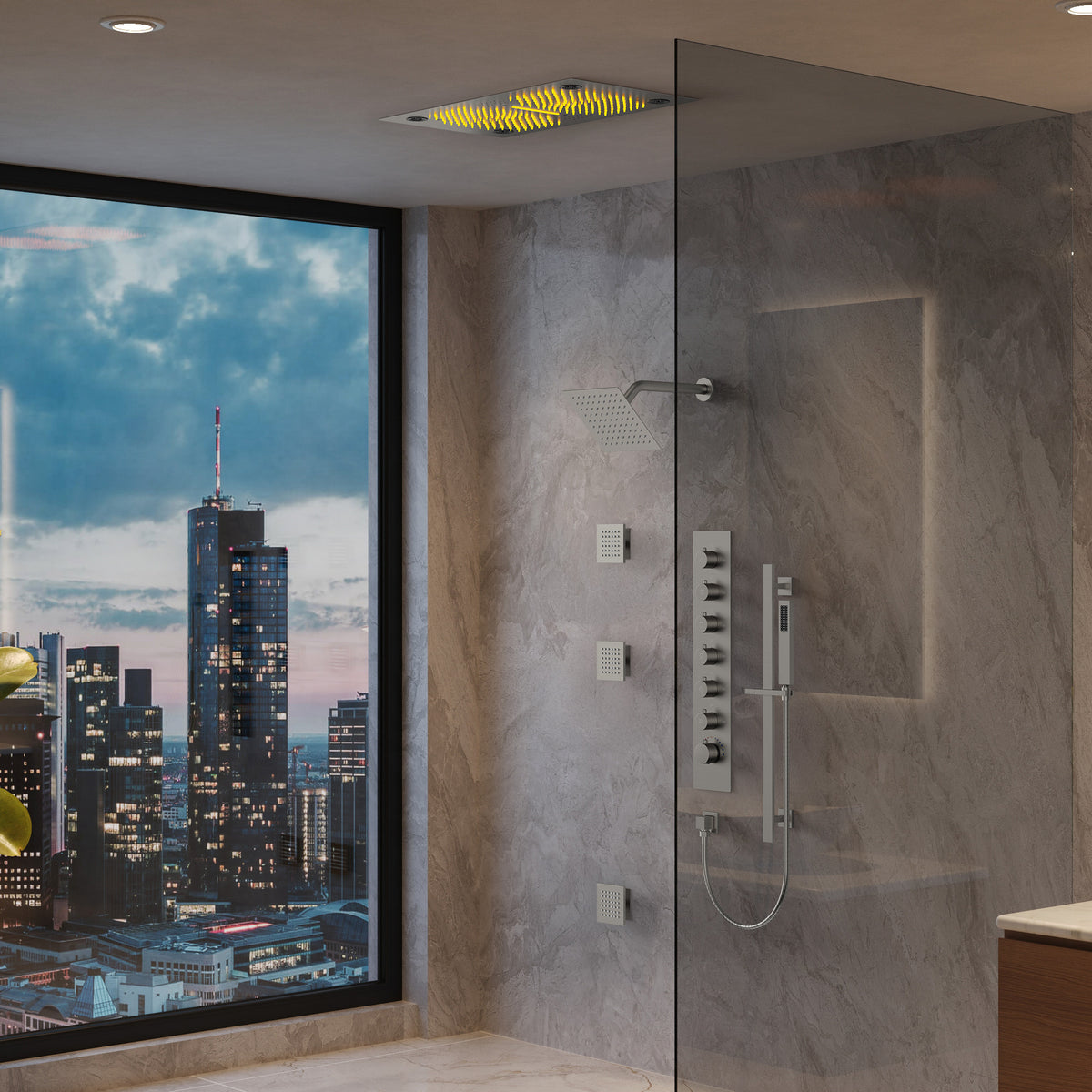 LED Bluetooth Dual-Head Ceiling-Mounted Shower System with Body Jets