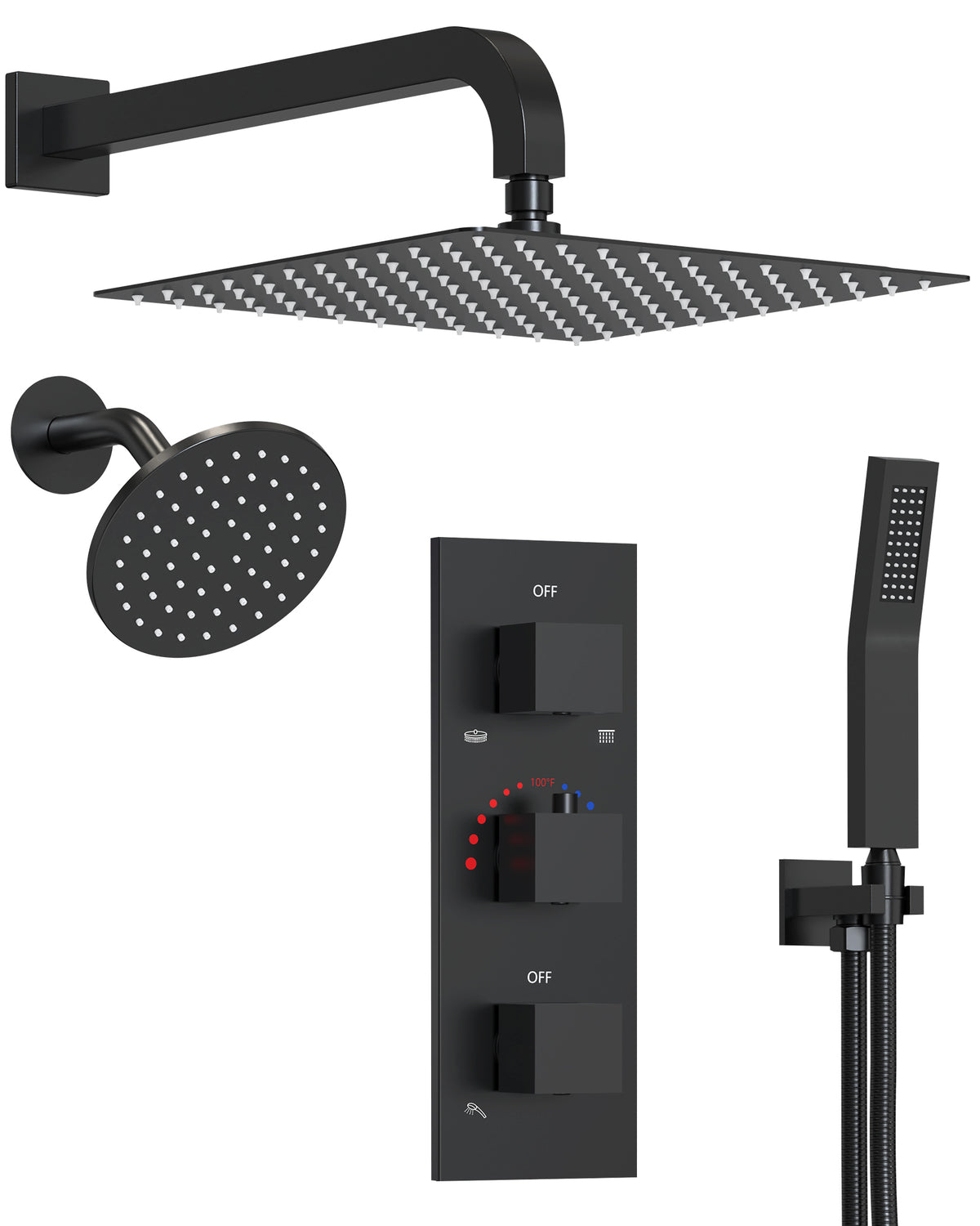 Wall-Mounted Thermostatic Dual Rainfall Shower System with Handheld Spray