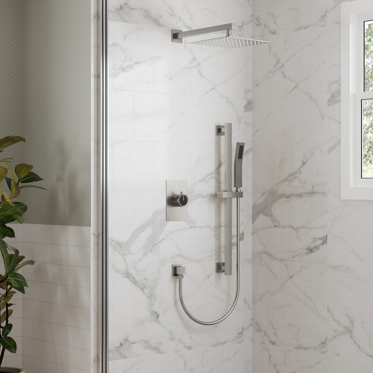 Wall-Mounted Dual-Spray Shower System with Adjustable Handheld Spray