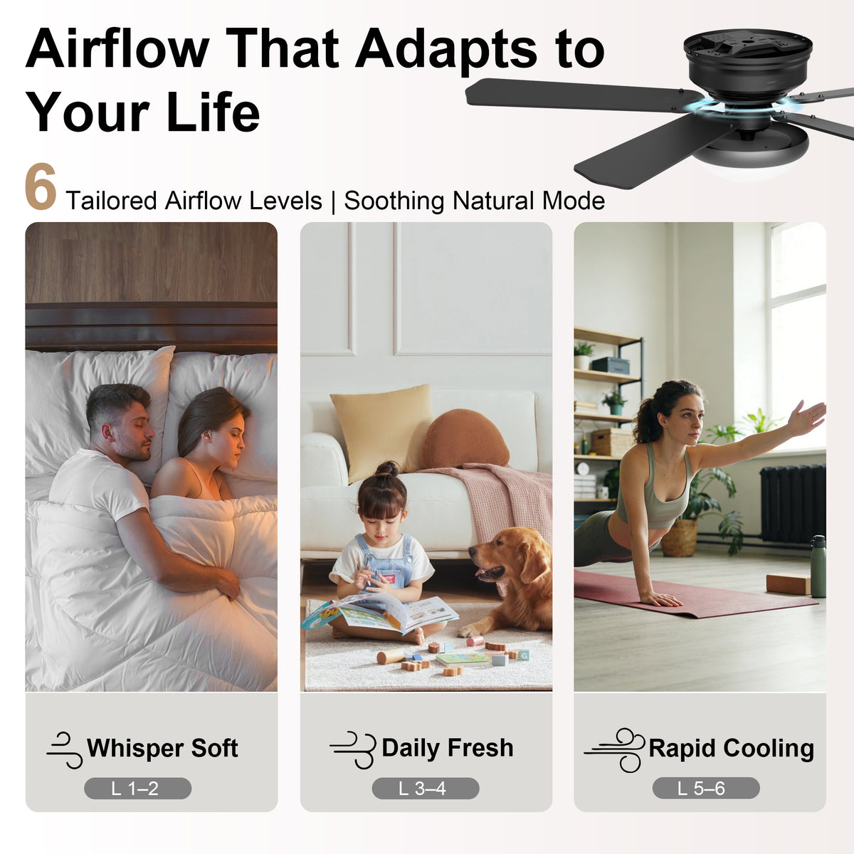 52-Inch Flush Mount 5-Blade Ceiling Fan with Light and Remote Control