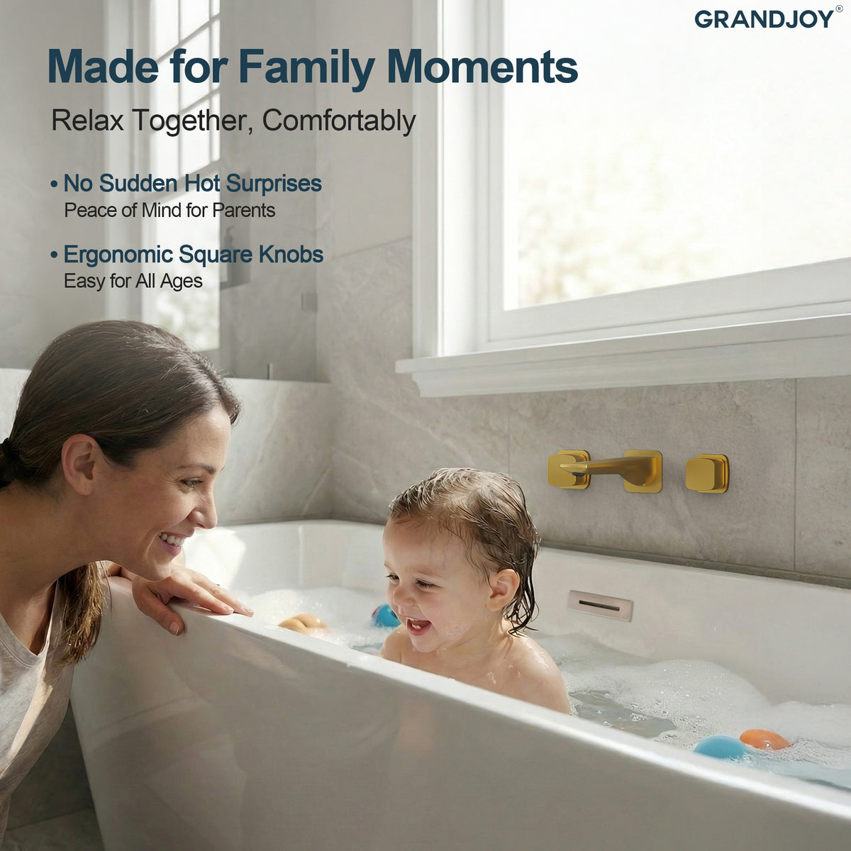 High-Flow Wall-Mounted Bathtub Faucet with Flat Spout and Dual Handles
