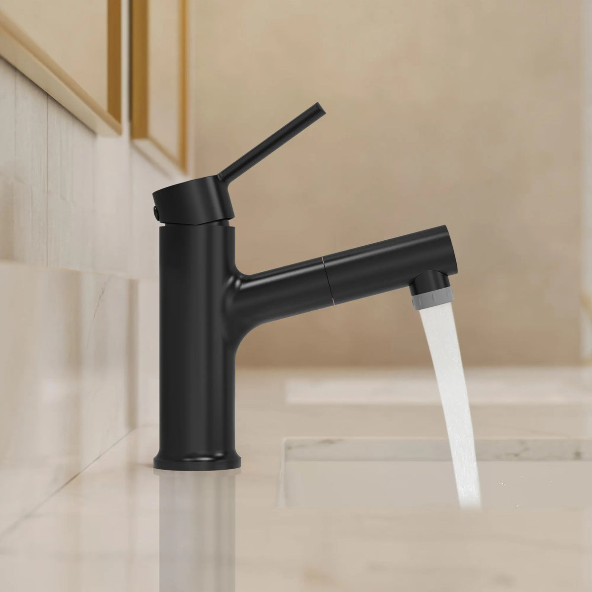 Single-Handle Pull-Out Bathroom Sink Faucet With Dual Spray Modes And Pop-Up Drain