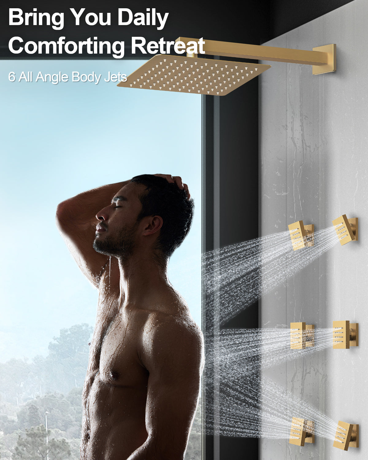 LED Wall-Mounted Shower System with Six Body Jets and Handheld