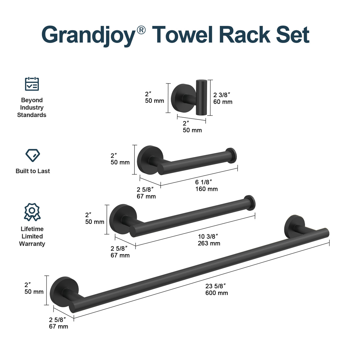Four-Piece Wall-Mounted Stainless Steel Towel Bar Set for Bathrooms