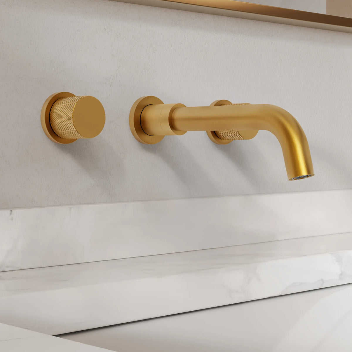 Two-Handle Wall-Mount Bathroom Sink Faucet With Pop-Up Drain