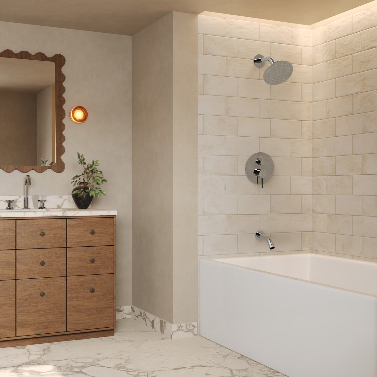 Single-Handle 6-Inch Round Wall-Mounted Tub and Shower System