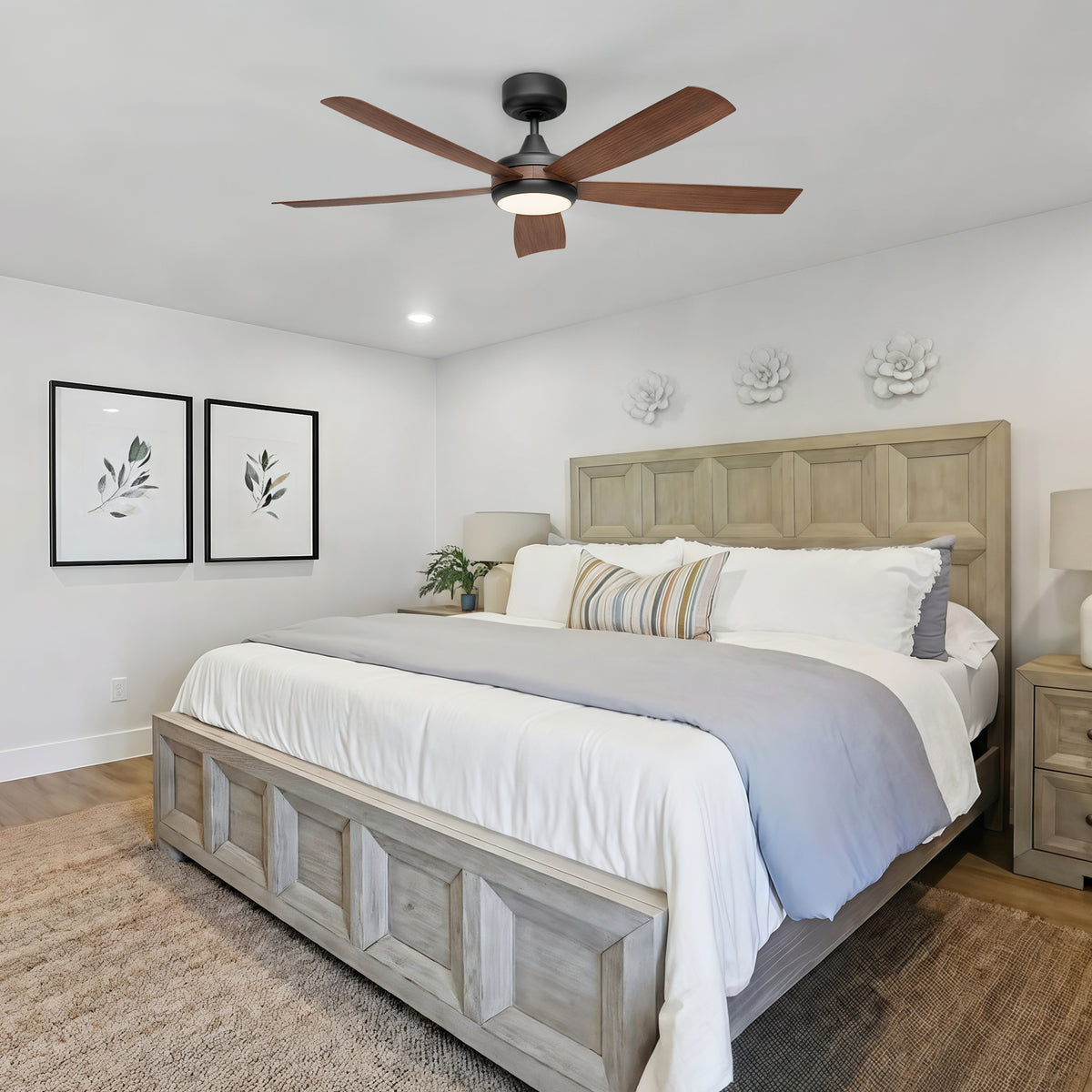 52-Inch Flush Mount 5-Blade Ceiling Fan with Light and Smart Control