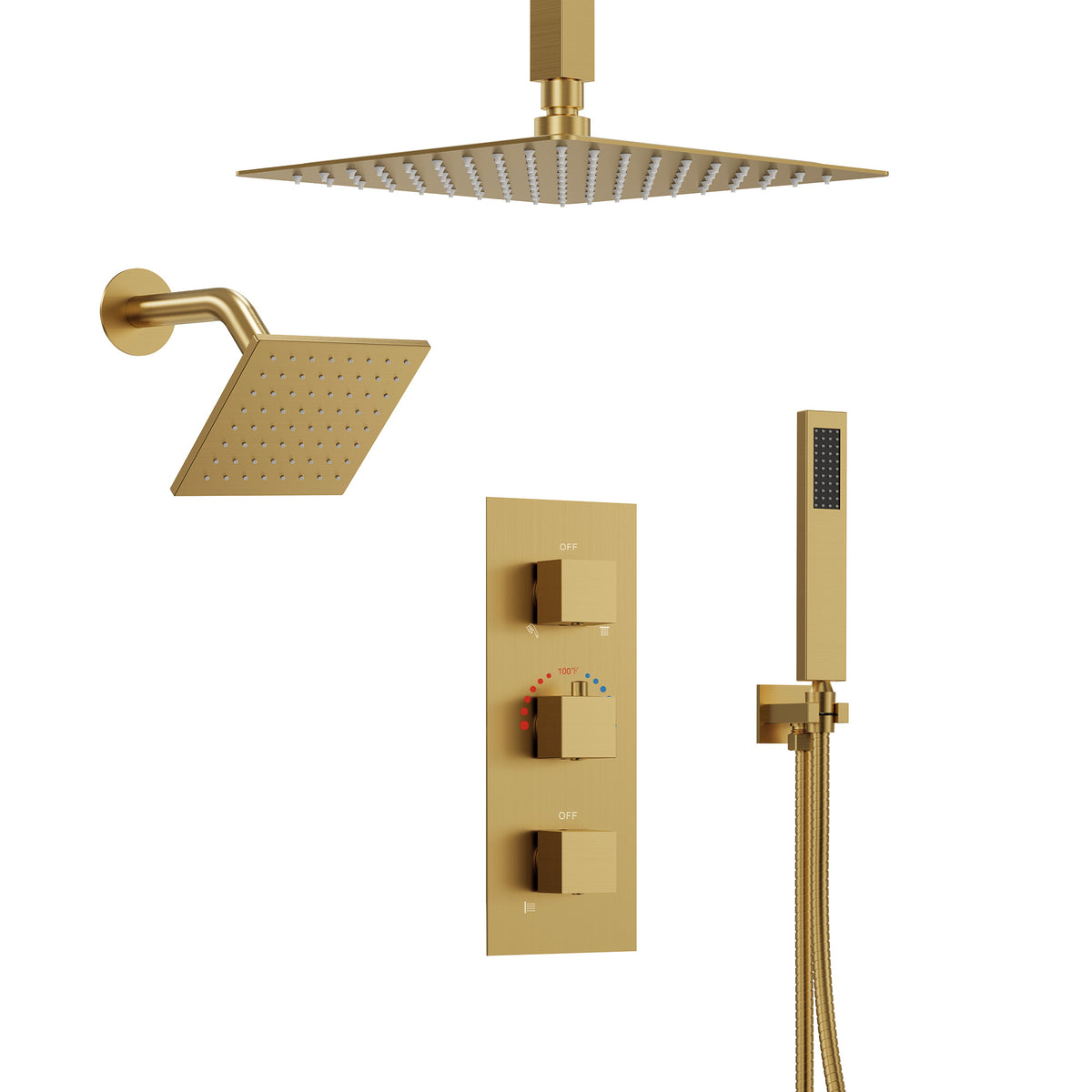 Ceiling-Mounted Thermostatic Shower System with Dual Rainfall Heads