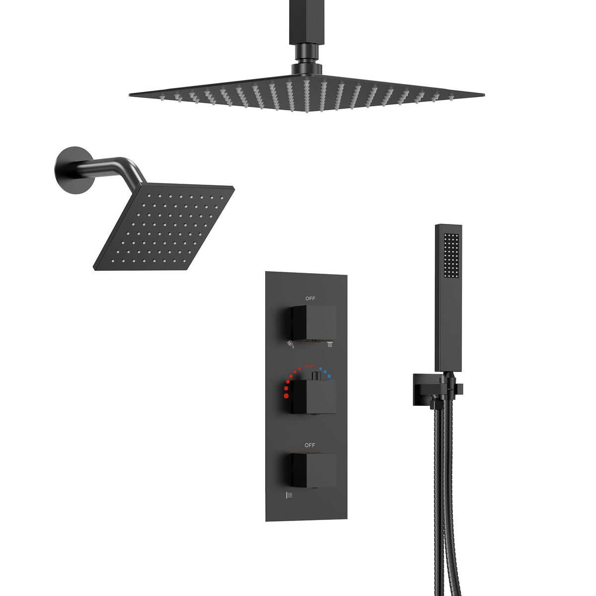 Ceiling-Mounted Thermostatic Shower System with Dual Rainfall Heads