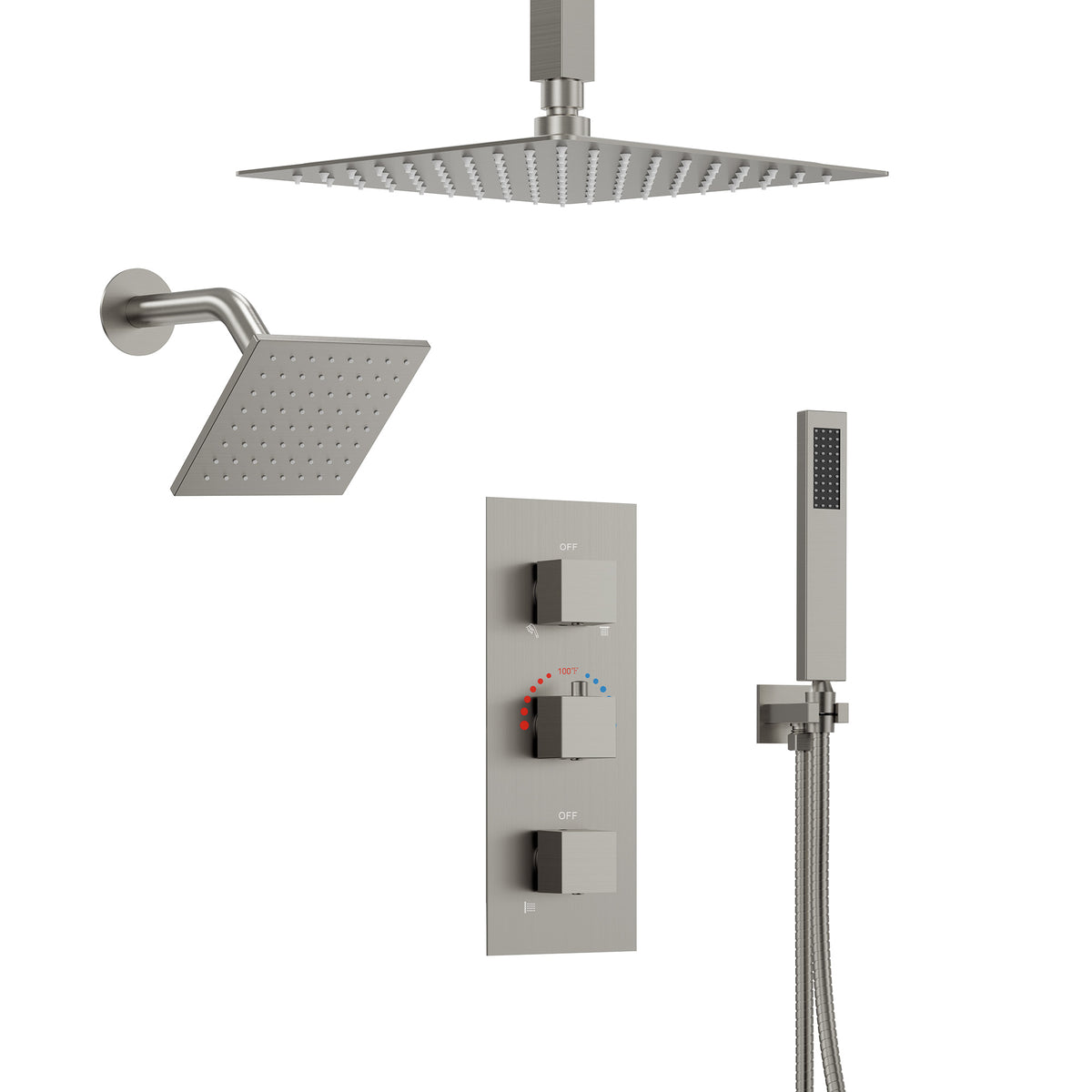Ceiling-Mounted Thermostatic Shower System with Dual Rainfall Heads