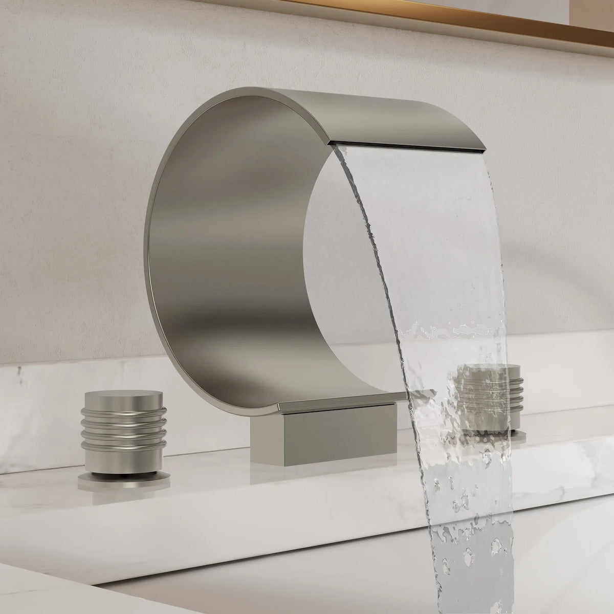 Two-Handle Waterfall Widespread Bathroom Sink Faucet With Pop-Up Drain