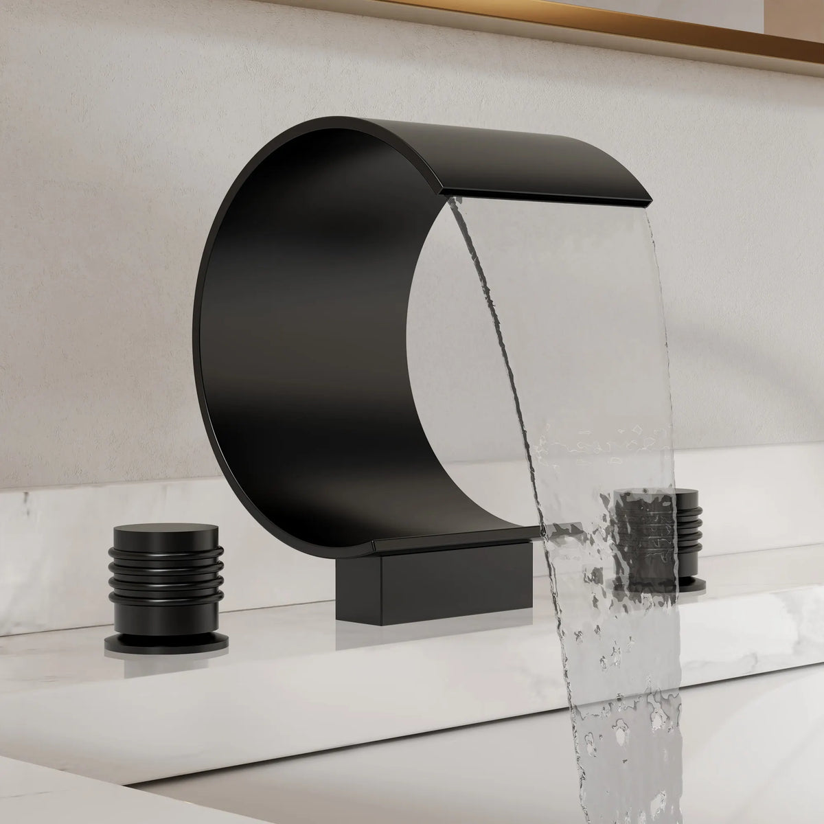 Two-Handle Waterfall Widespread Bathroom Sink Faucet With Pop-Up Drain