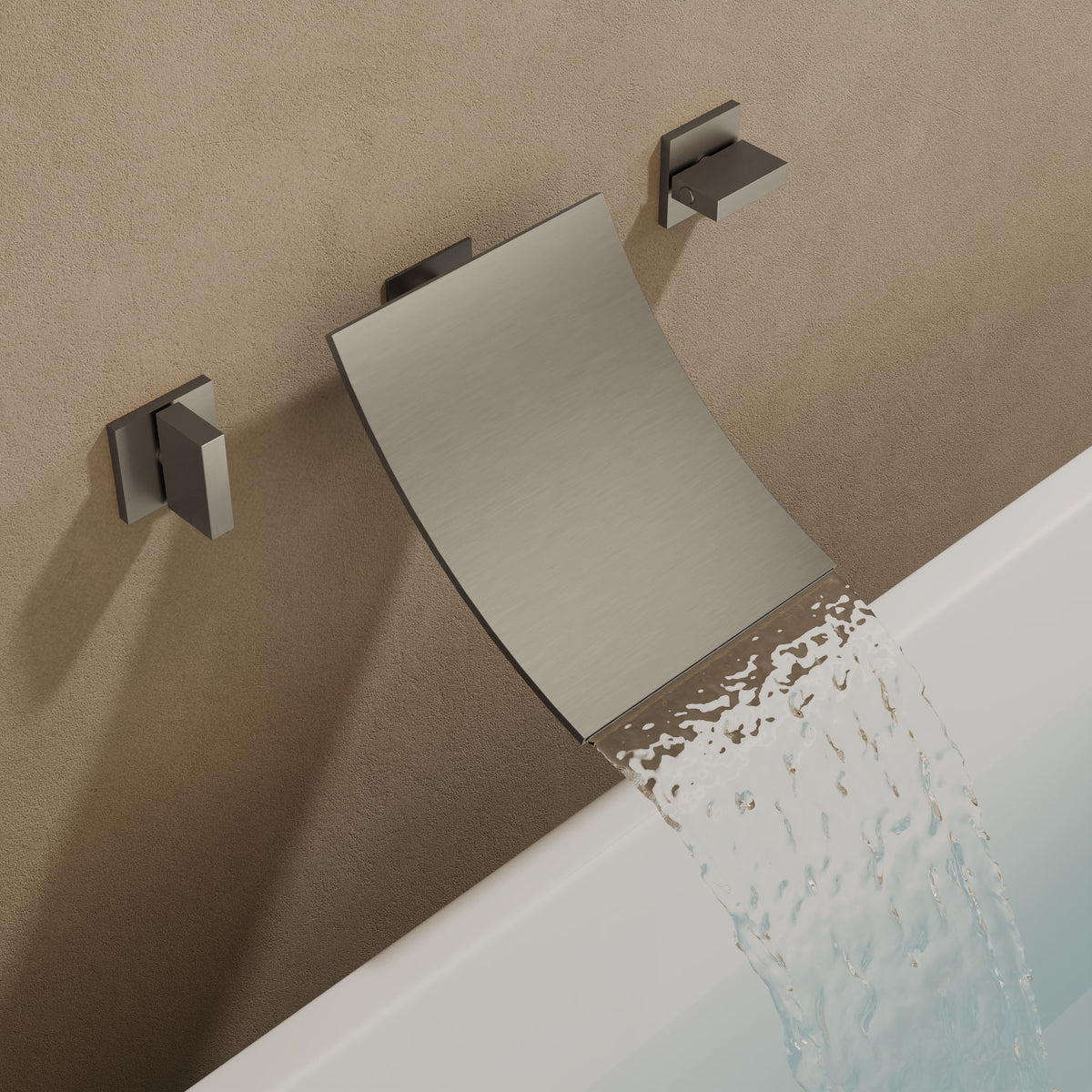 Wall-Mounted High-Flow Waterfall Bathtub Faucet with Dual Handles