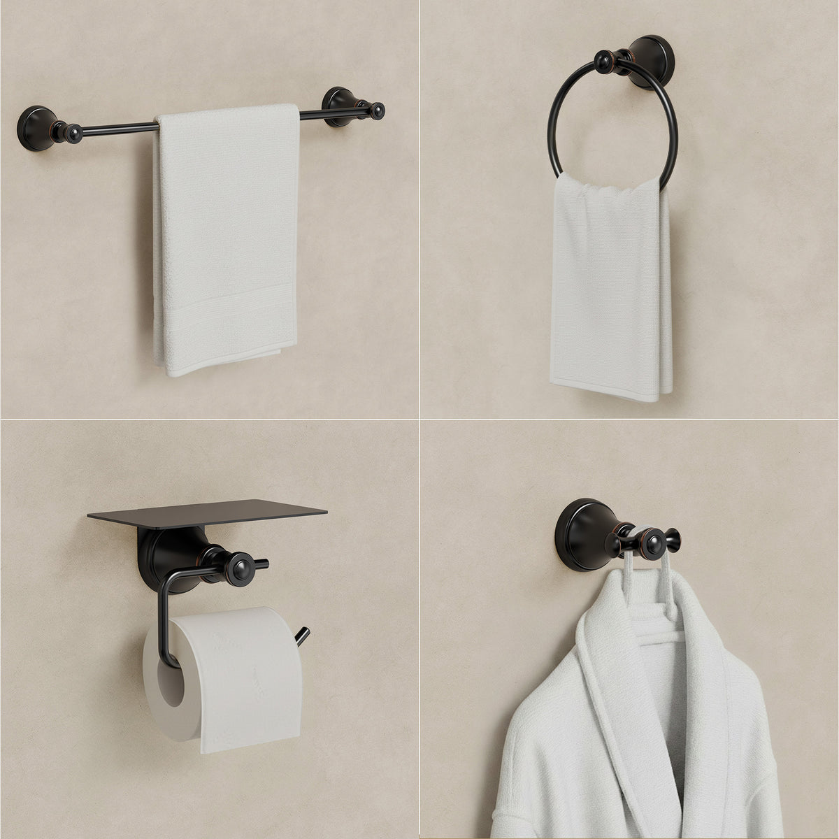 Four-Piece Wall-Mounted Bathroom Hardware Set with Phone Shelf