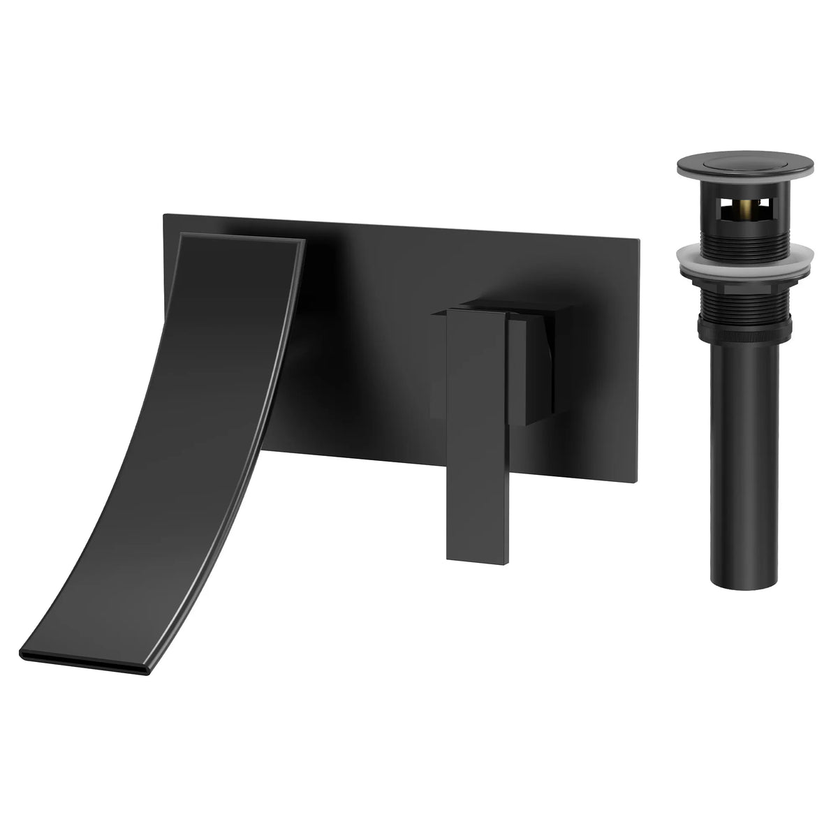 Single-Handle Wall-Mount Bathroom Sink Faucet With Waterfall Spout And Pop-Up Drain