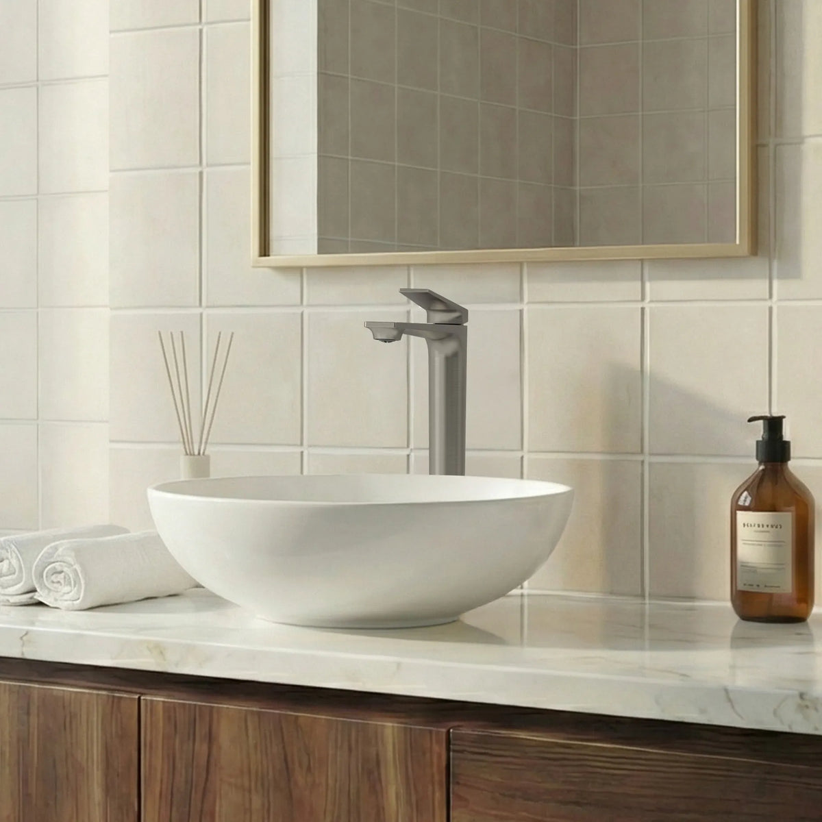 Single-Handle Vessel Bathroom Sink Faucet With Pop-Up Drain