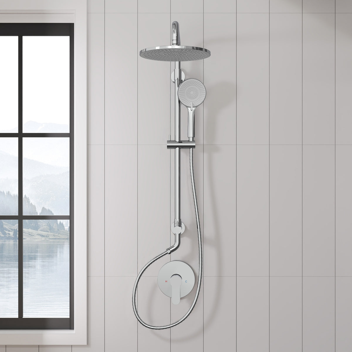Exposed Pressure-Balanced Rain Shower System with Handheld Spray