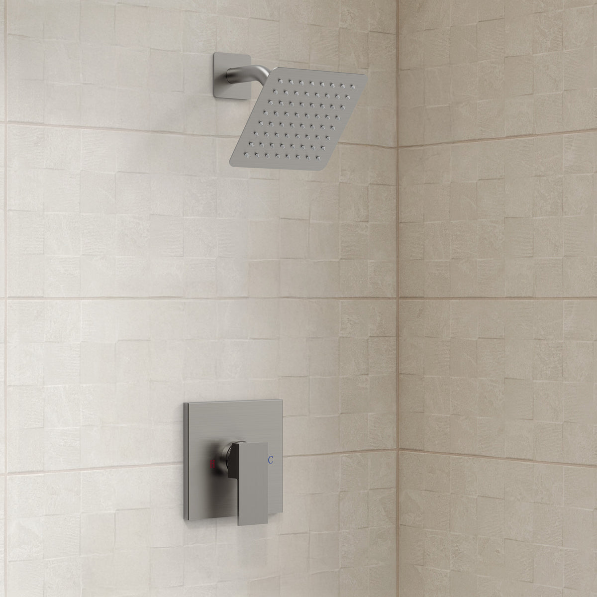 Wall-Mounted Square Rain Shower System with Pressure-Balanced Valve