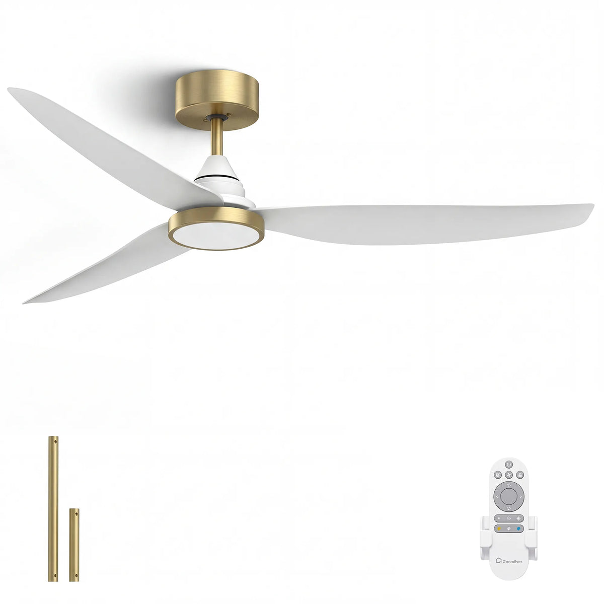54-Inch Downrod Mount 3-Blade Ceiling Fan with Light and Remote Control