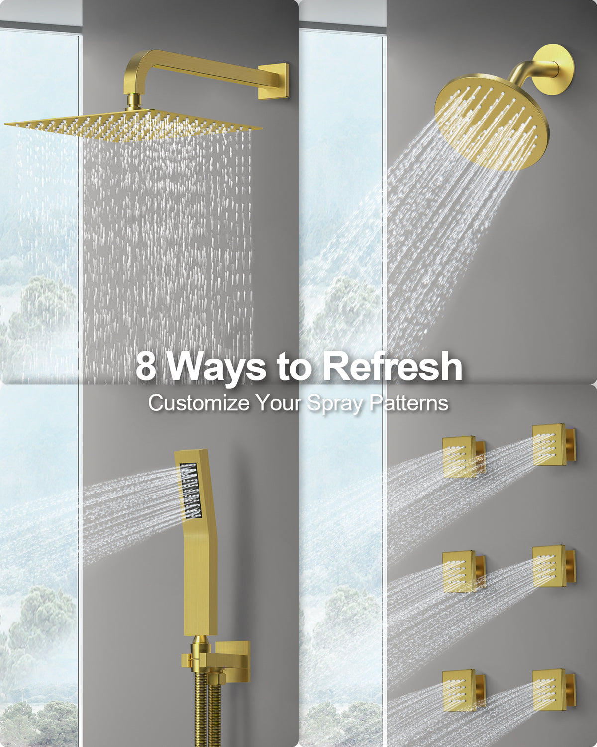 Wall-Mounted Thermostatic Dual Shower System with Six Body Jets
