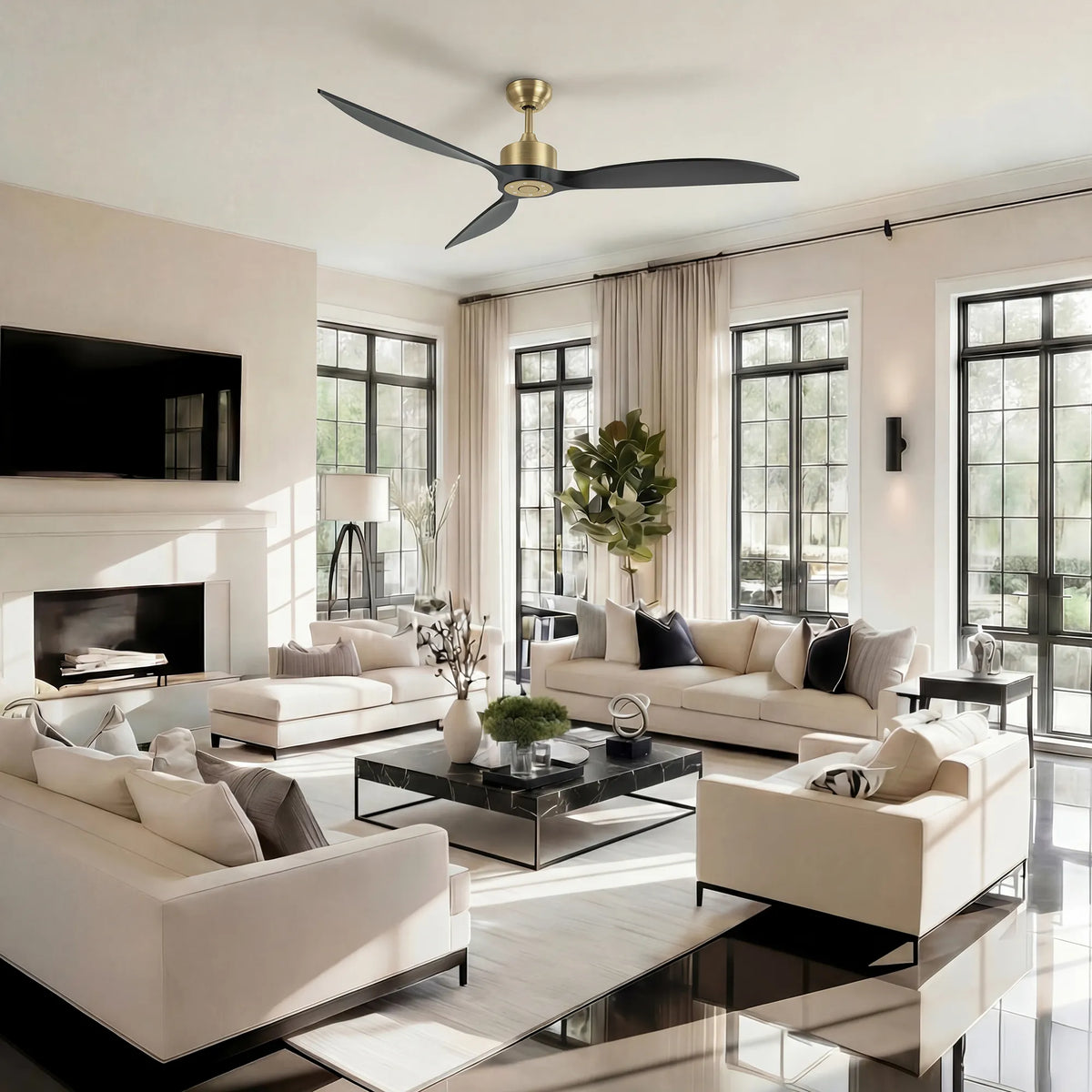 65-Inch Downrod Mount 3-Blade Ceiling Fan without Light