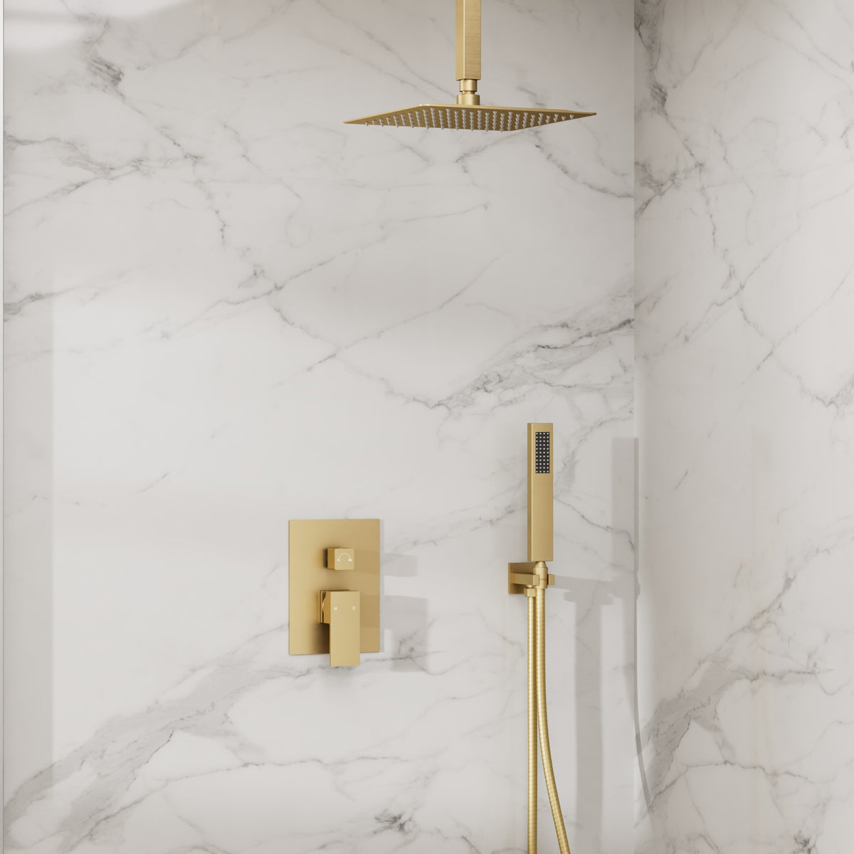 Ceiling-Mounted Rain Shower System with Adjustable Handheld Spray