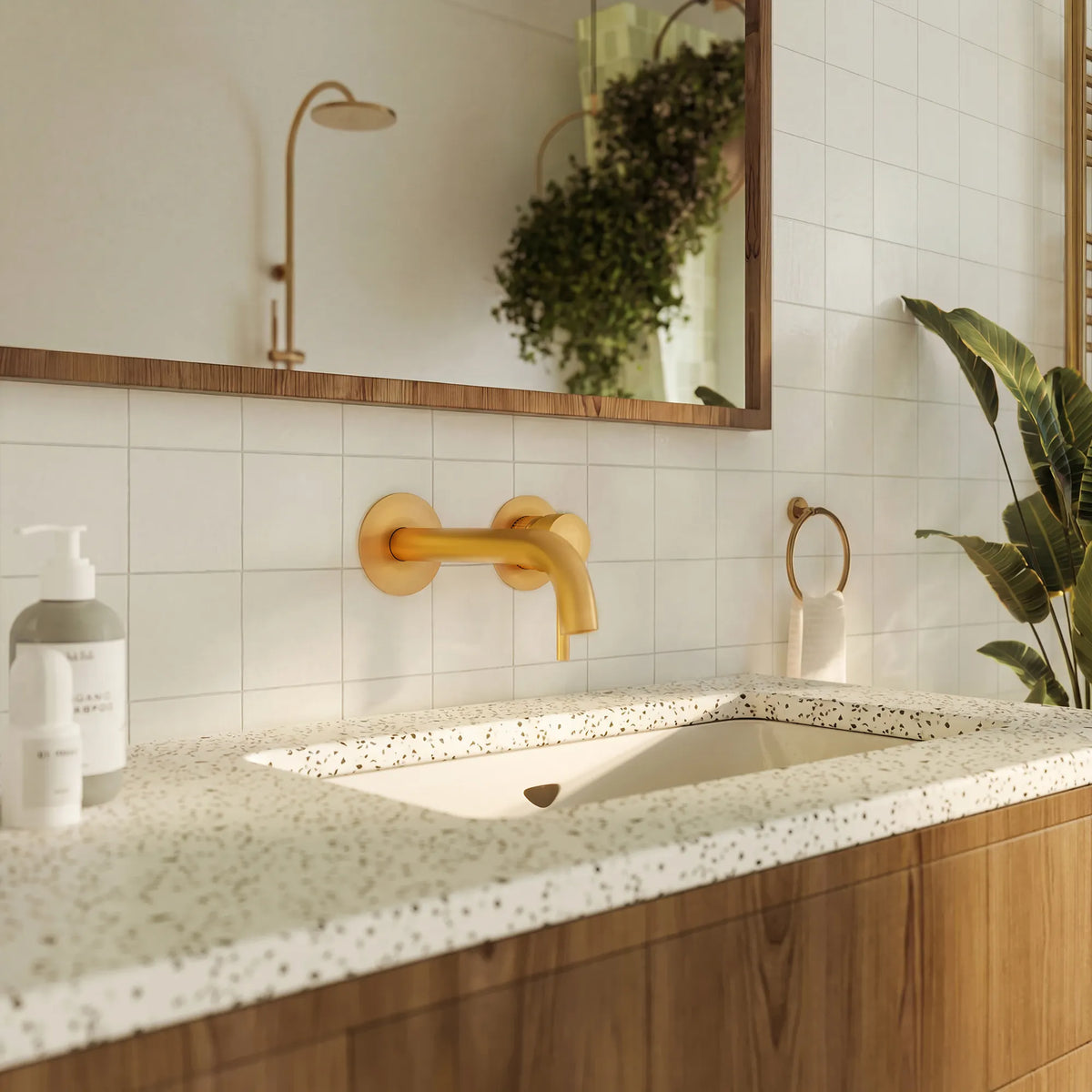 Single-Handle Wall-Mount Bathroom Sink Faucet With Pop-Up Drain