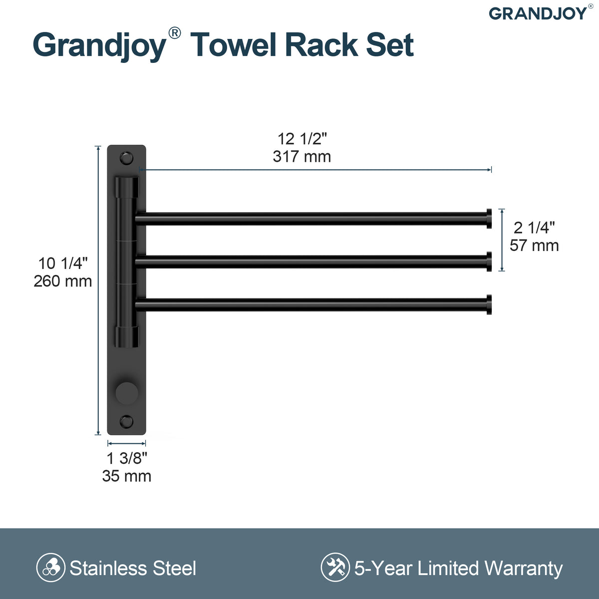 Three-Arm Wall-Mounted Rotating Stainless Steel Towel Rack for Bathrooms