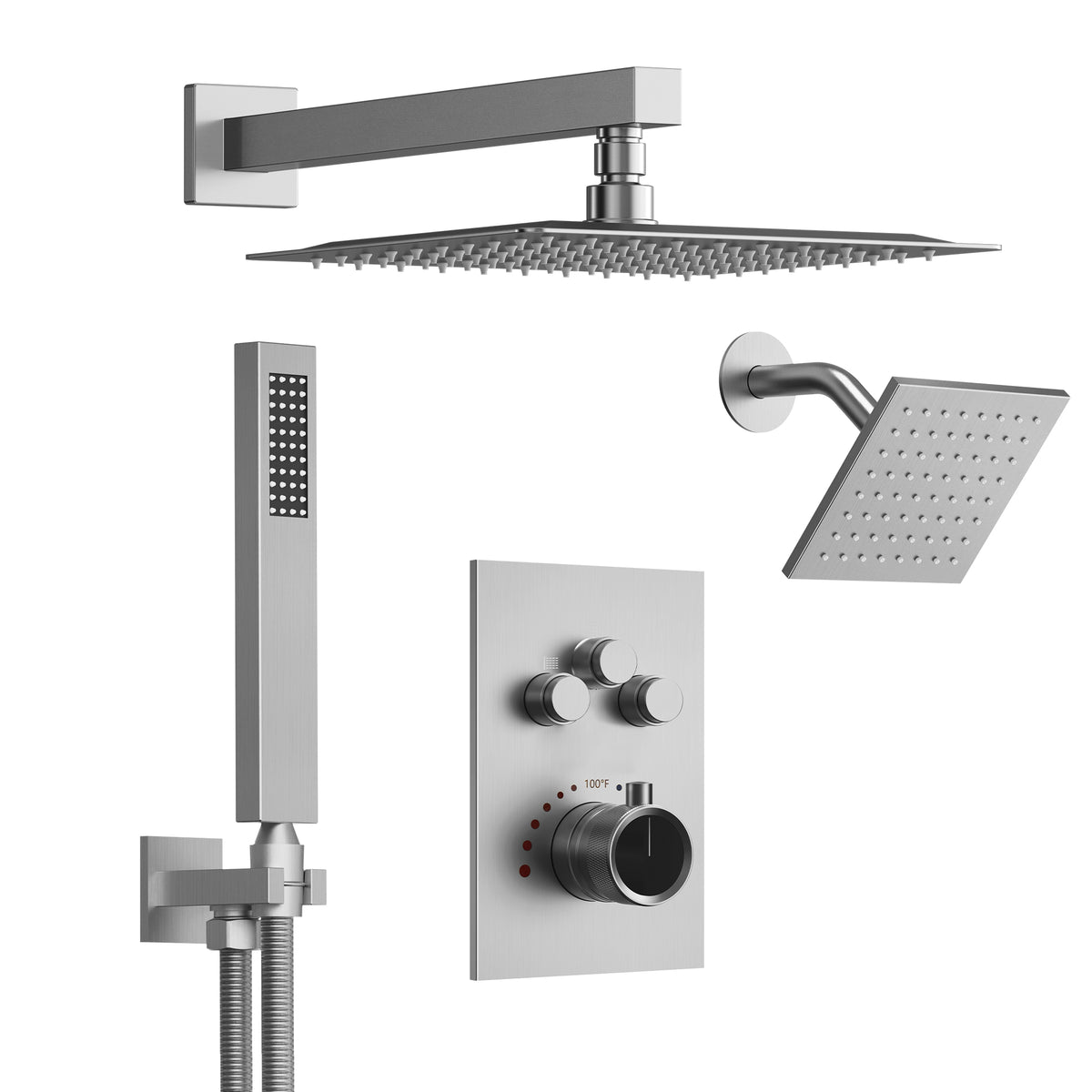 Wall-Mounted Thermostatic Dual Shower System with Handheld Spray