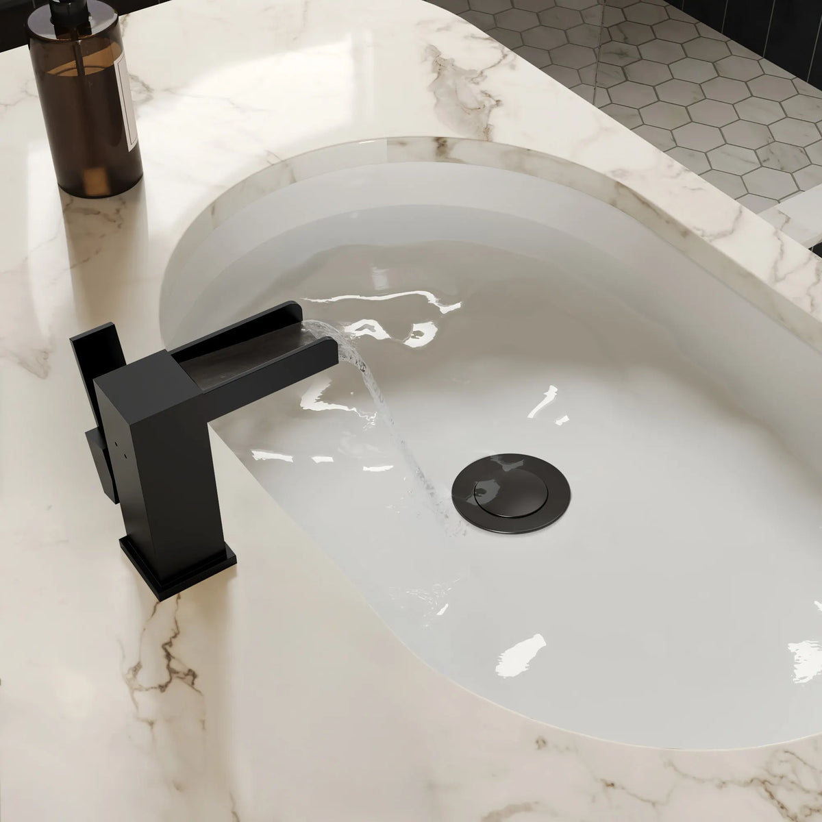 Single-Handle LED Waterfall Bathroom Sink Faucet With Pop-Up Drain