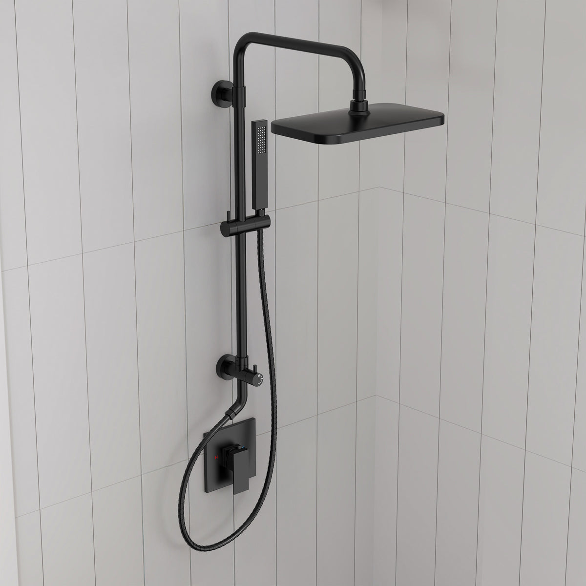 Exposed Shower System with Wide Rain Head and Handheld Spray