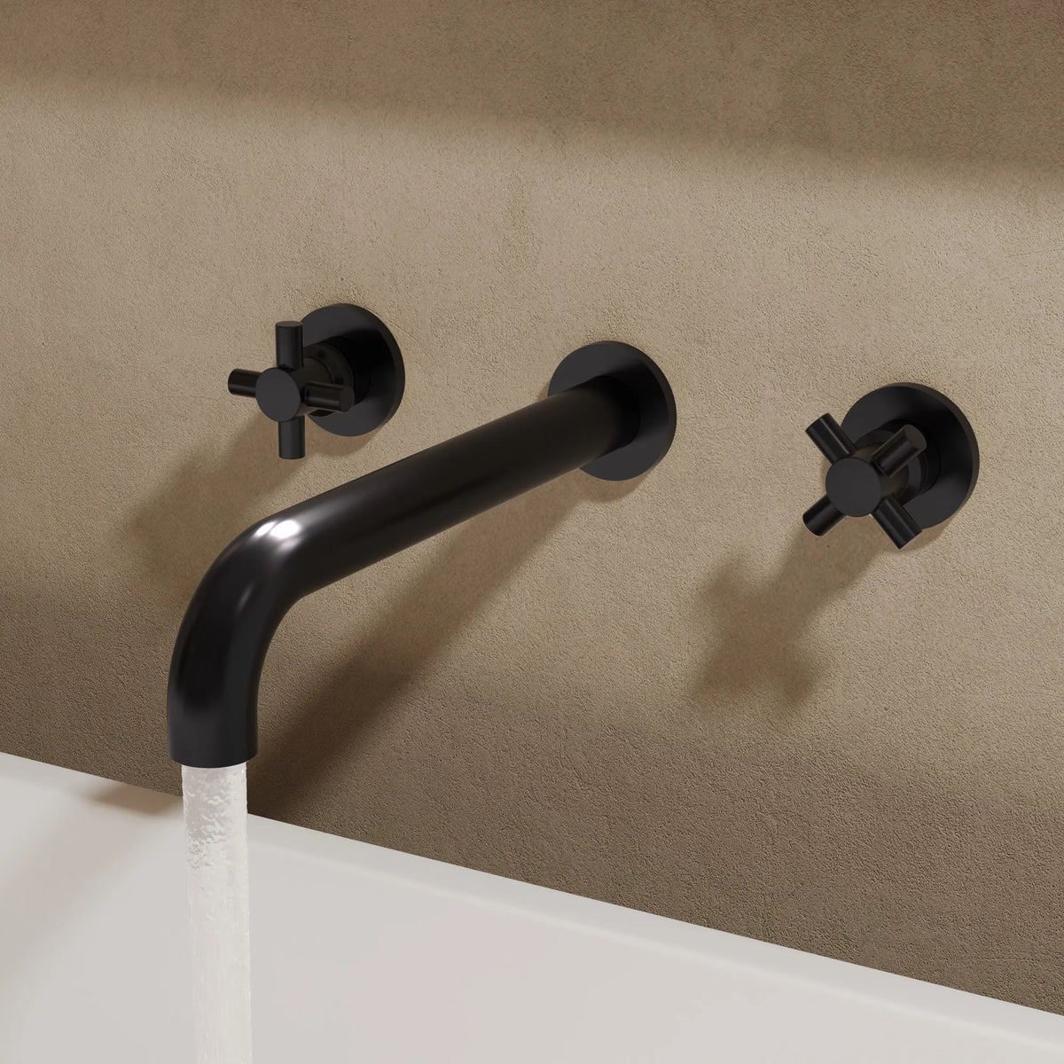 Wall-Mounted Long-Spout Roman Bathtub Faucet with Dual Handles