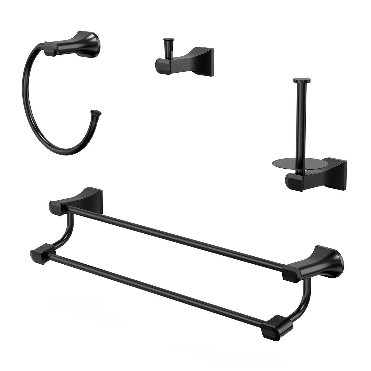 Four-Piece Wall-Mounted Bathroom Hardware Set with Dual Towel Rack