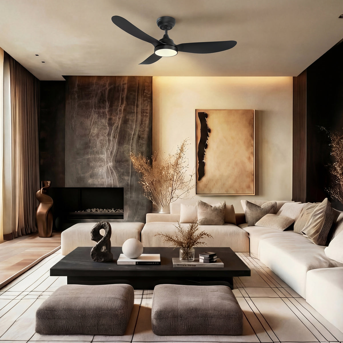 42-Inch Downrod Mount 3-Blade Ceiling Fan with Light and Remote Control
