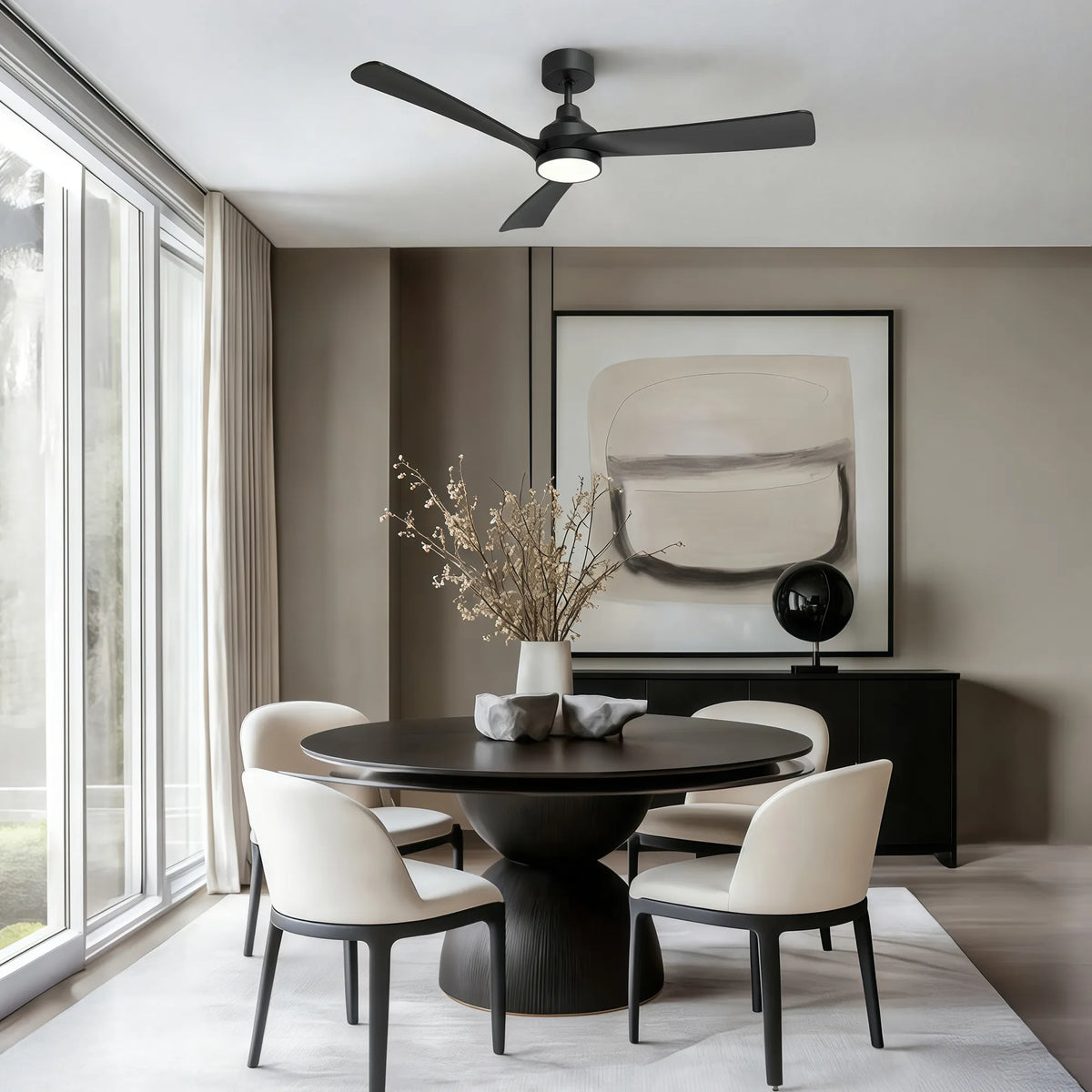 52-Inch Downrod Mount 3-Blade Ceiling Fan with Light and Remote Control