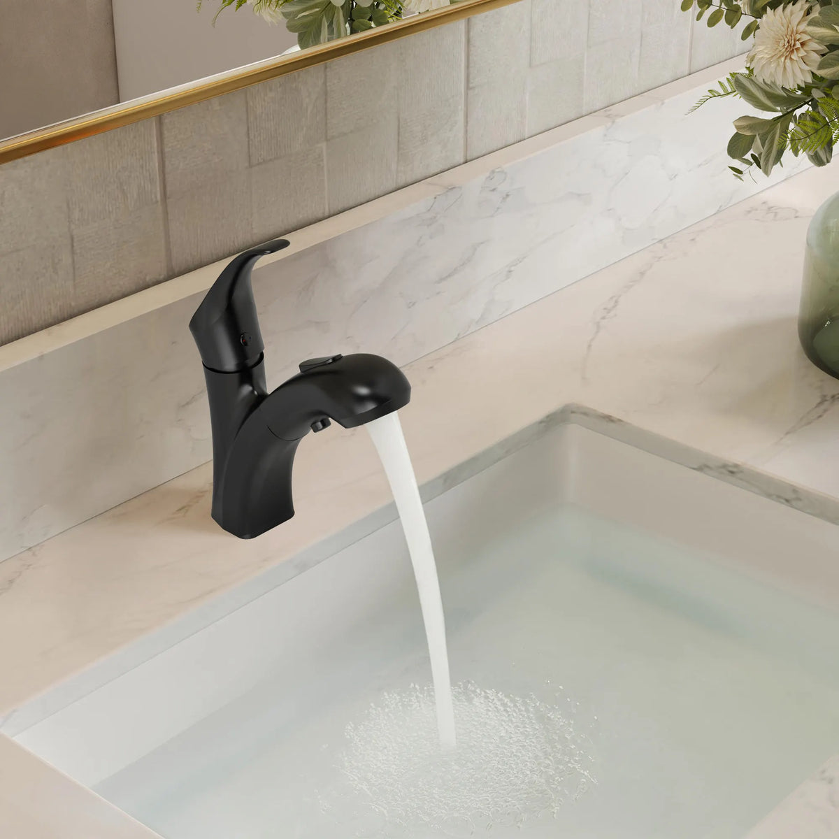 Single-Handle Pull-Out Bathroom Sink Faucet With Dual Spray Modes And Pop-Up Drain