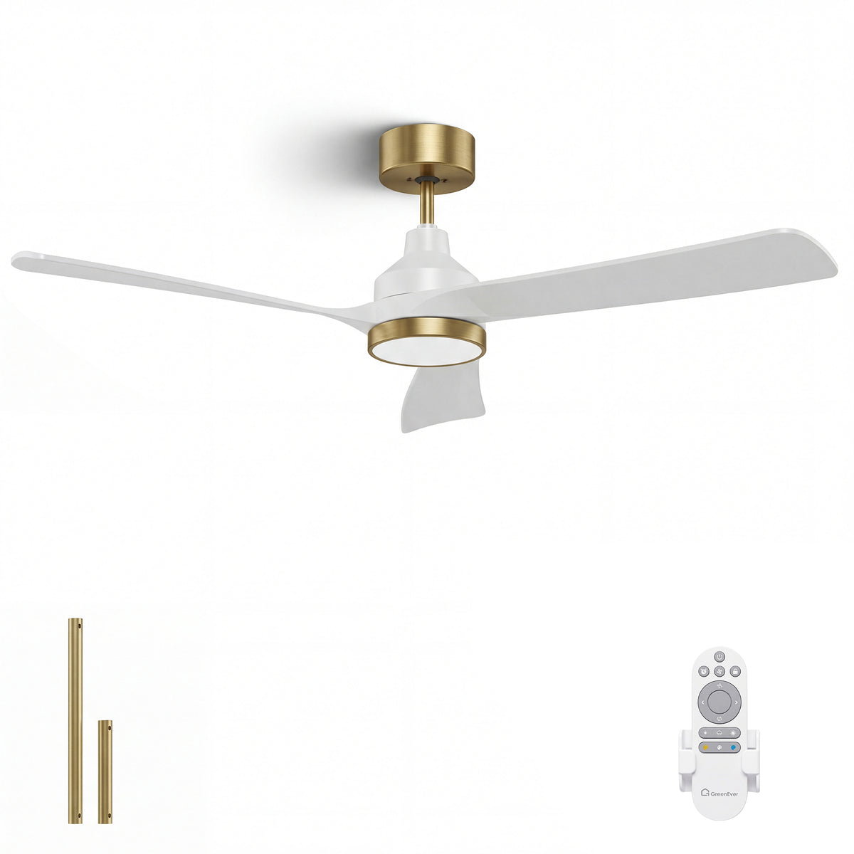 52-Inch Downrod Mount 3-Blade Ceiling Fan with Light and Remote Control