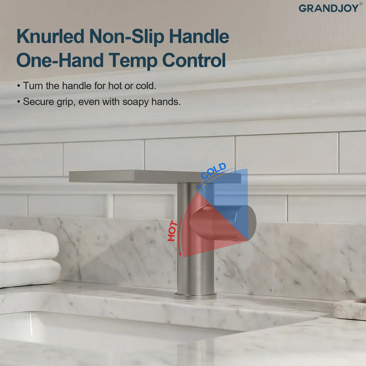 Single-Handle Bathroom Sink Faucet With Waterfall Spout And Pop-Up Drain
