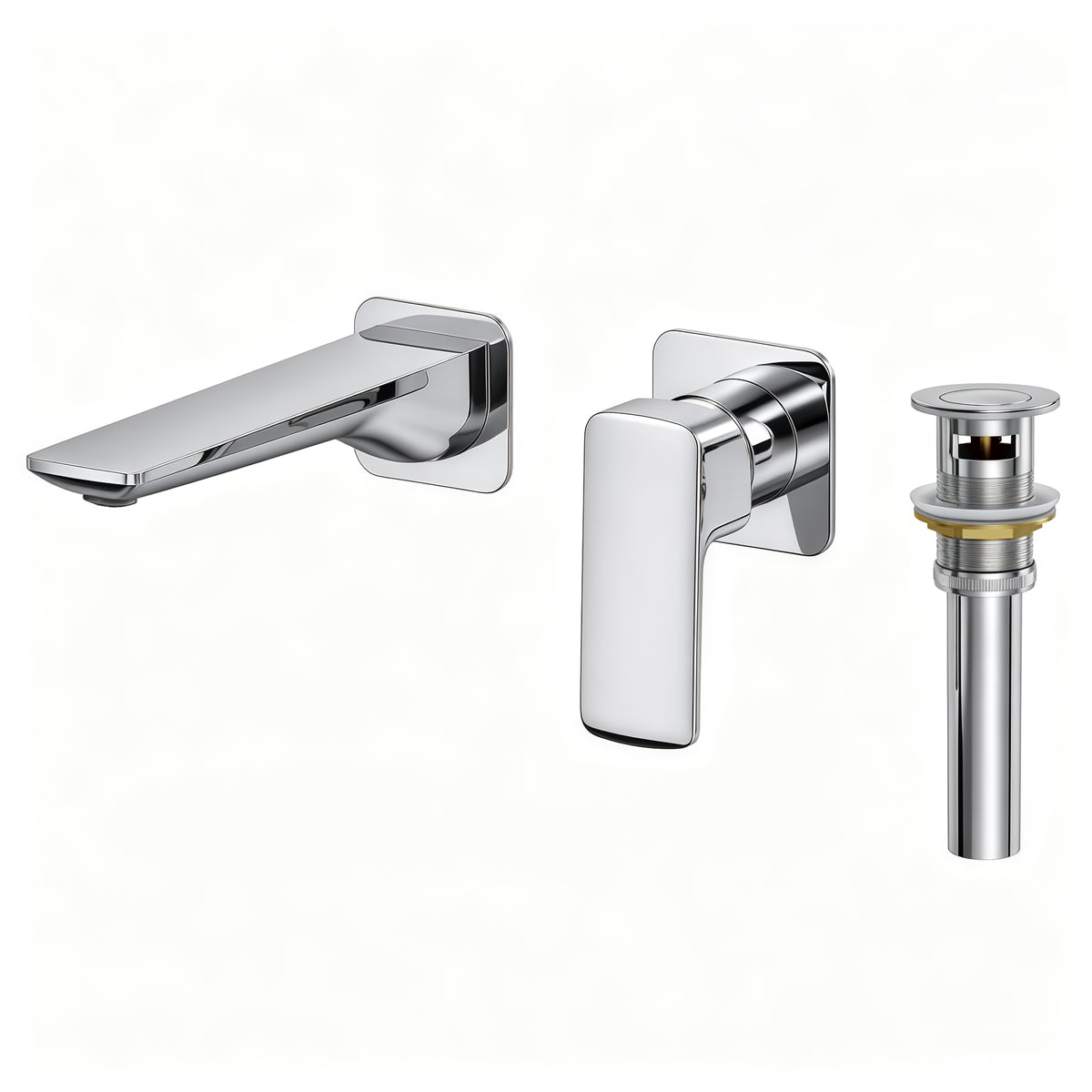 Single-Handle Wall-Mount Bathroom Sink Faucet With Pop-Up Drain