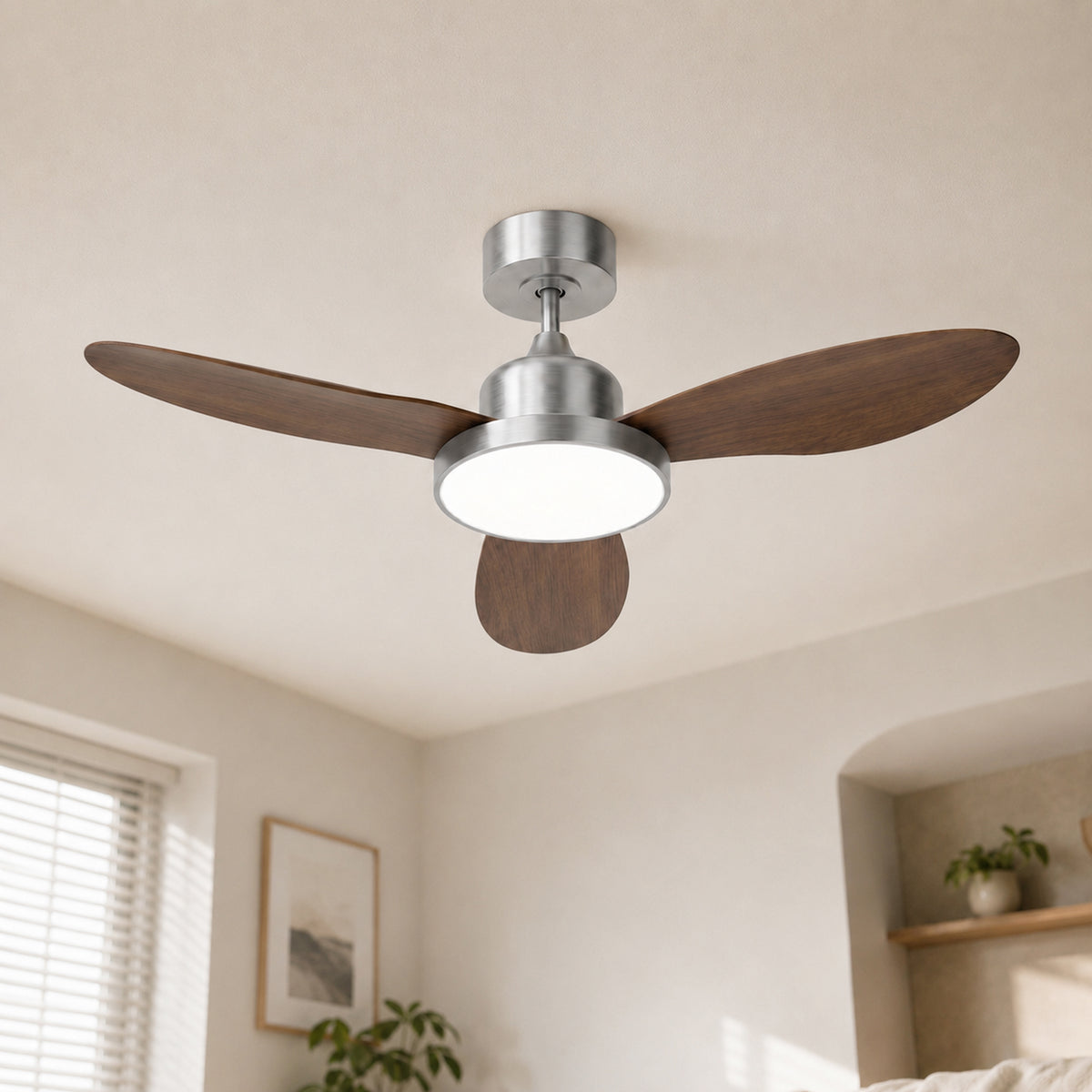 42-Inch Downrod Mount 3-Blade Ceiling Fan with Light and Remote Control