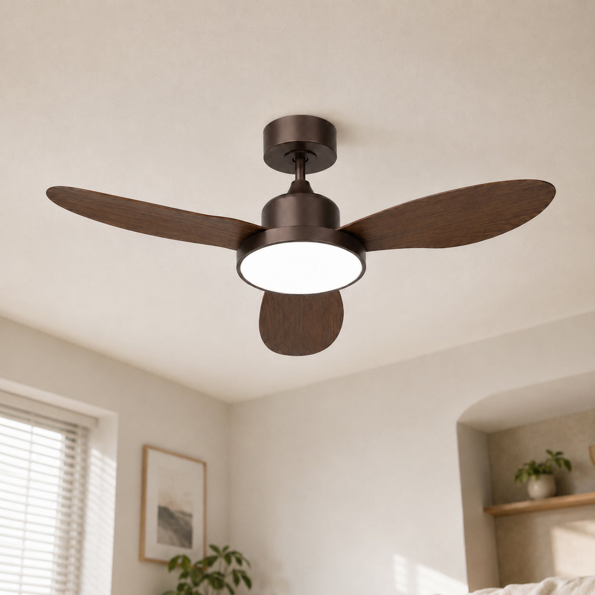 42-Inch Downrod Mount 3-Blade Ceiling Fan with Light and Remote Control