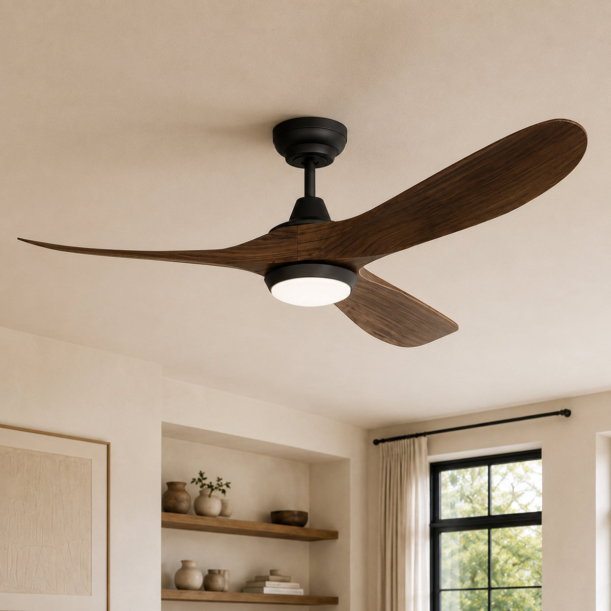 60-Inch Downrod Mount 3-Blade Ceiling Fan with Light and Remote Control