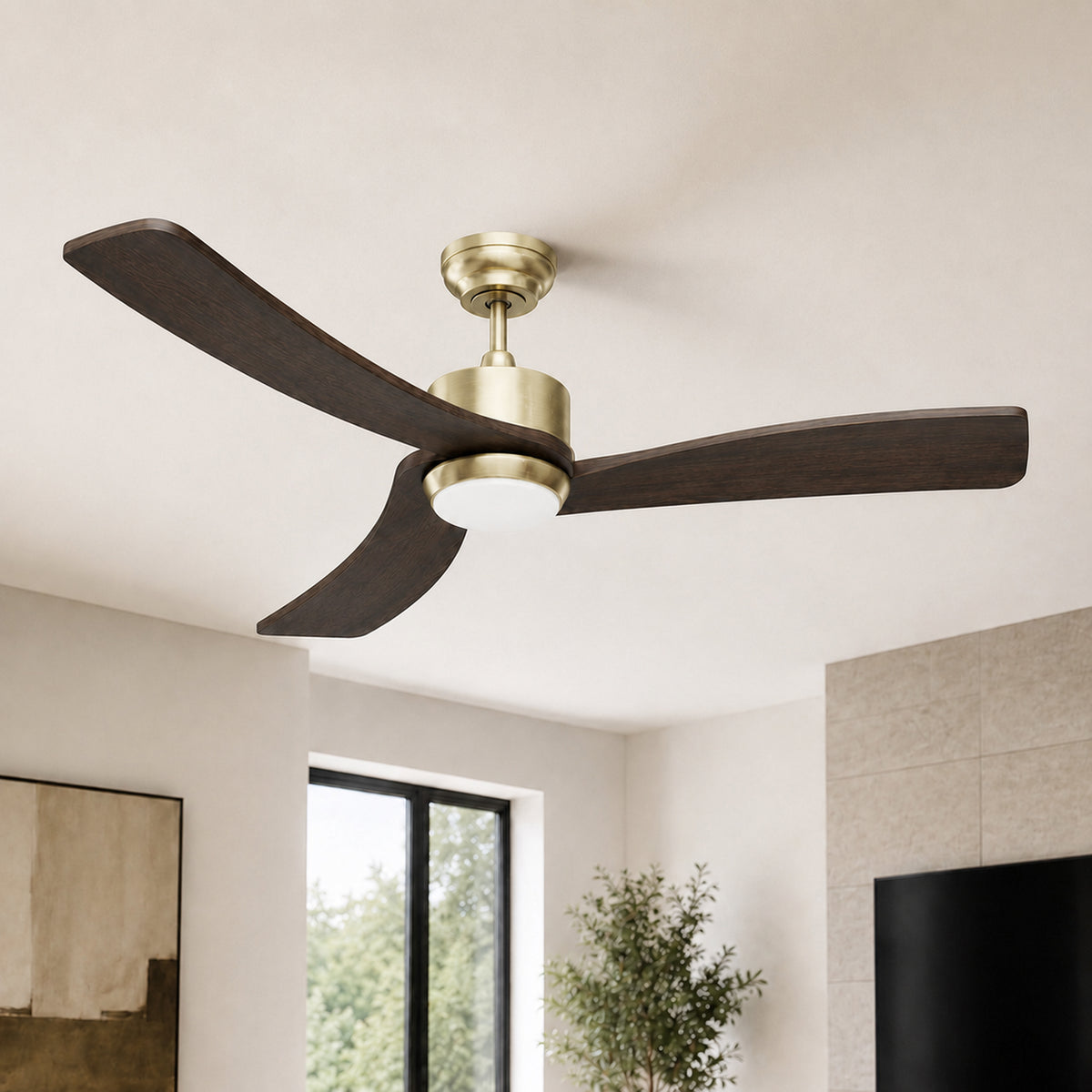 52-Inch Downrod Mount 3-Blade Ceiling Fan with Light and Remote Control