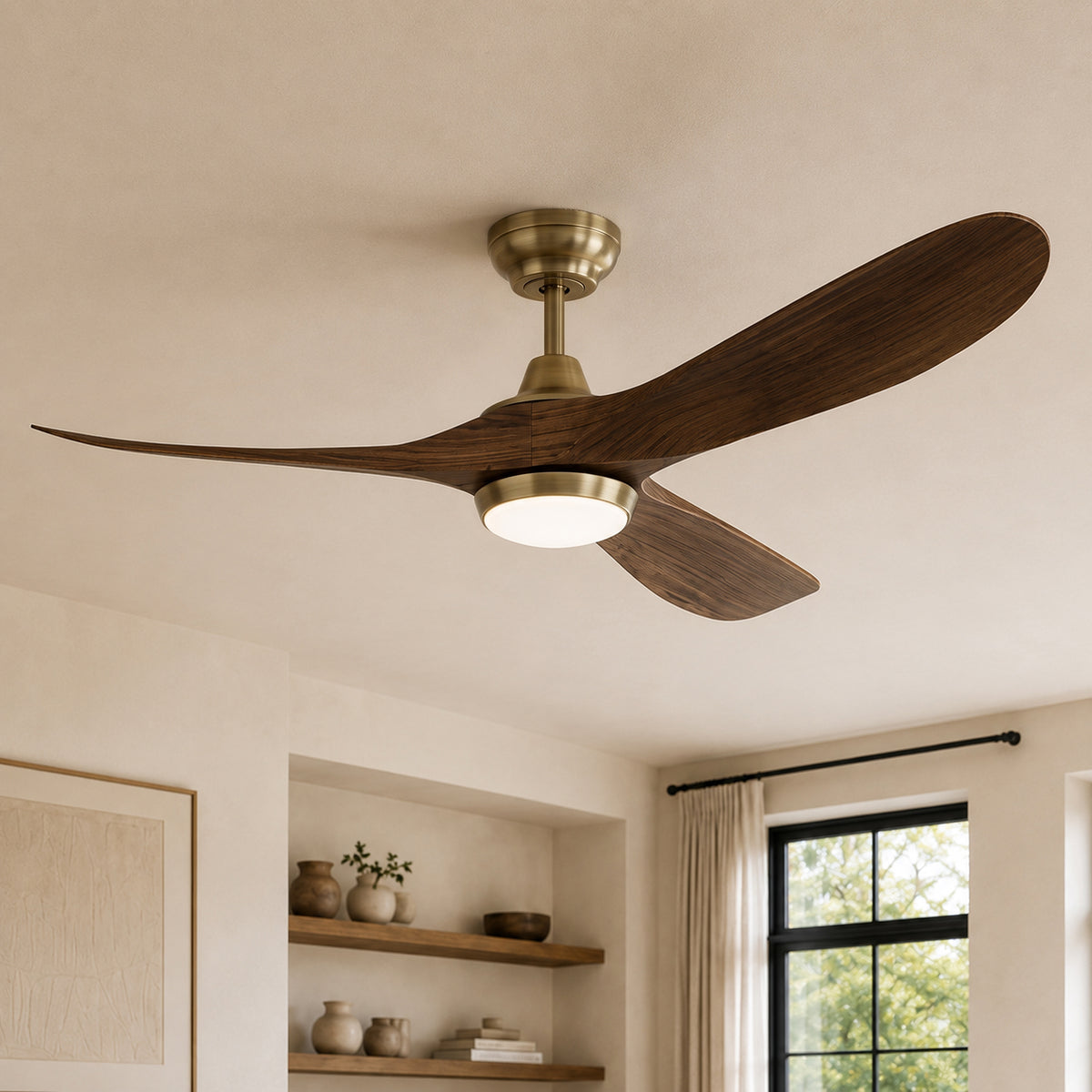 60-Inch Downrod Mount 3-Blade Ceiling Fan with Light and Remote Control