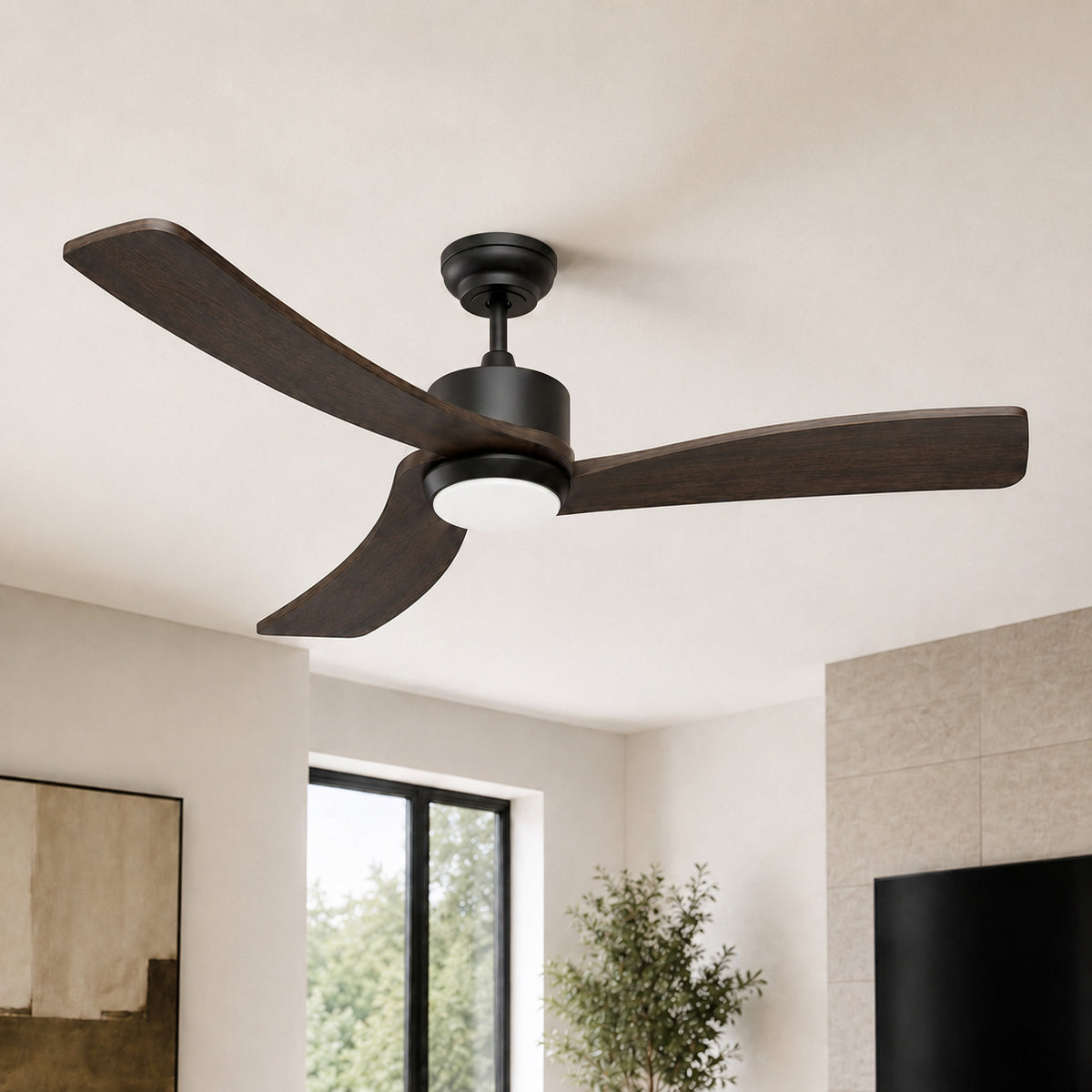 52-Inch Downrod Mount 3-Blade Ceiling Fan with Light and Remote Control